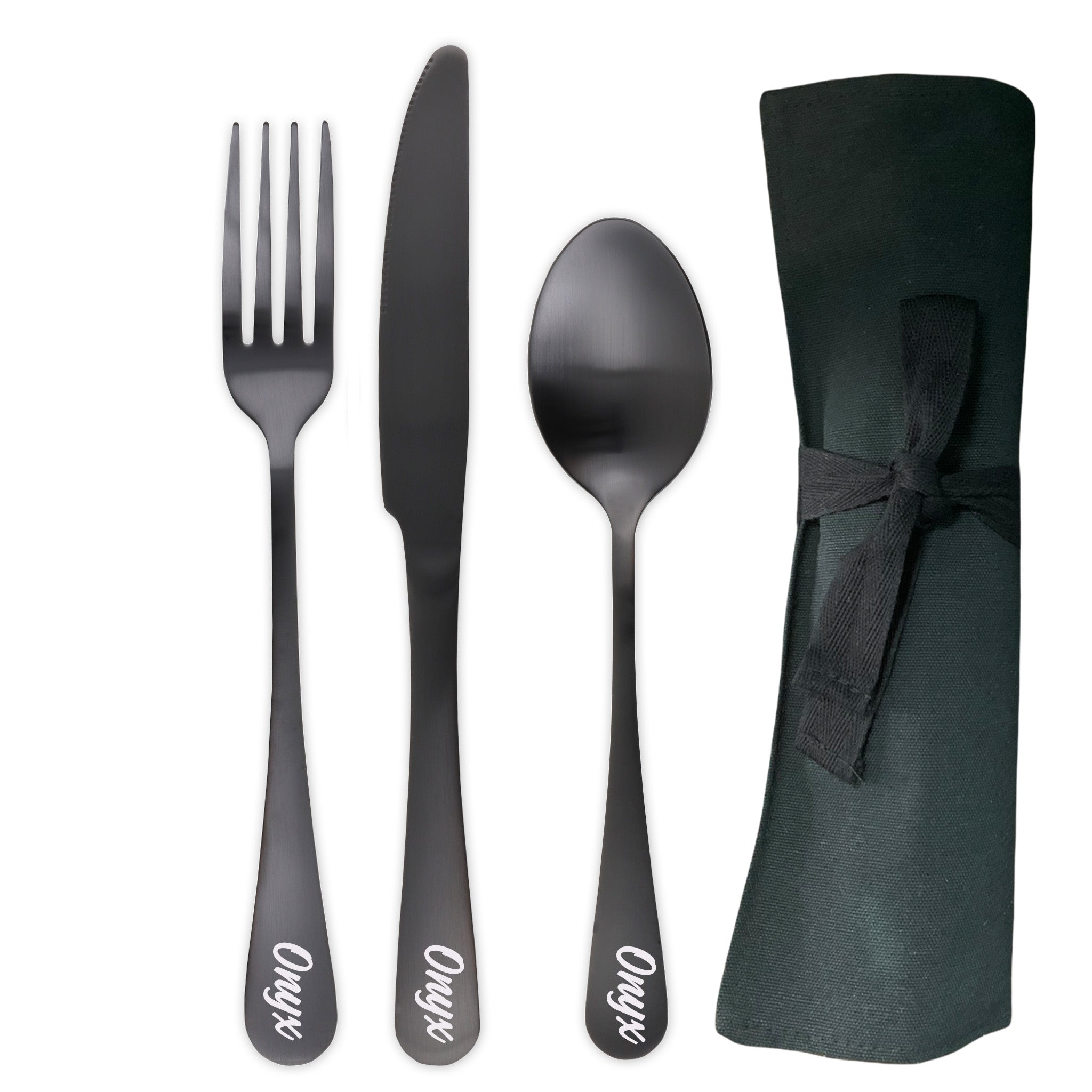 Large Traditional Travel Flatware Set with Dinner Knife (Satin Black)