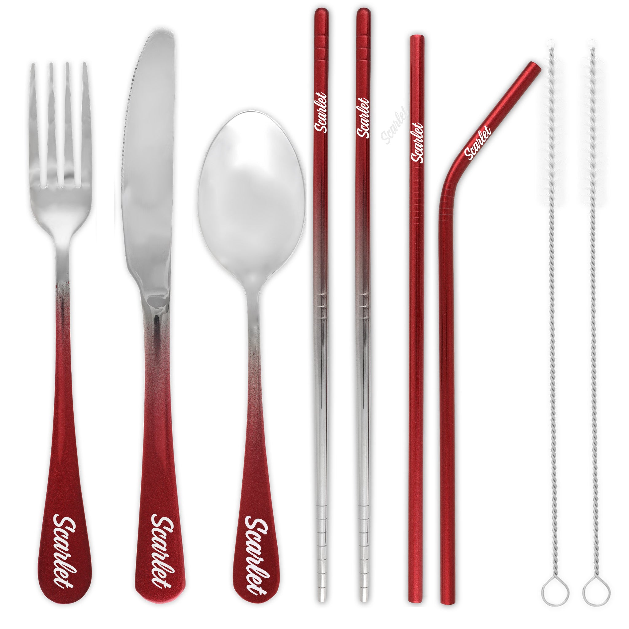 9-Piece Travel Flatware Set (Glossy Red Ombré)