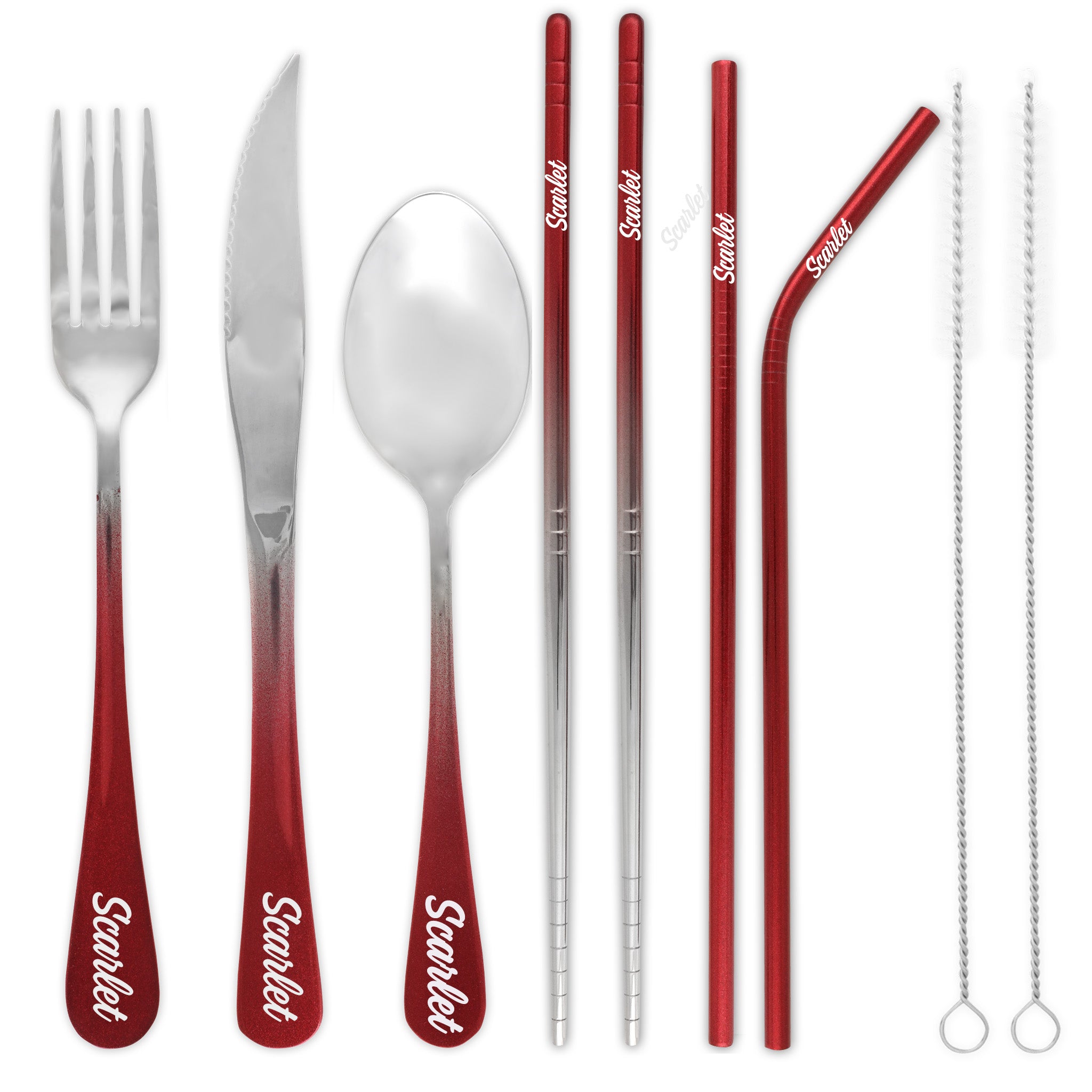 9-Piece Travel Flatware Set with Steak Knife (Glossy Red Ombré)