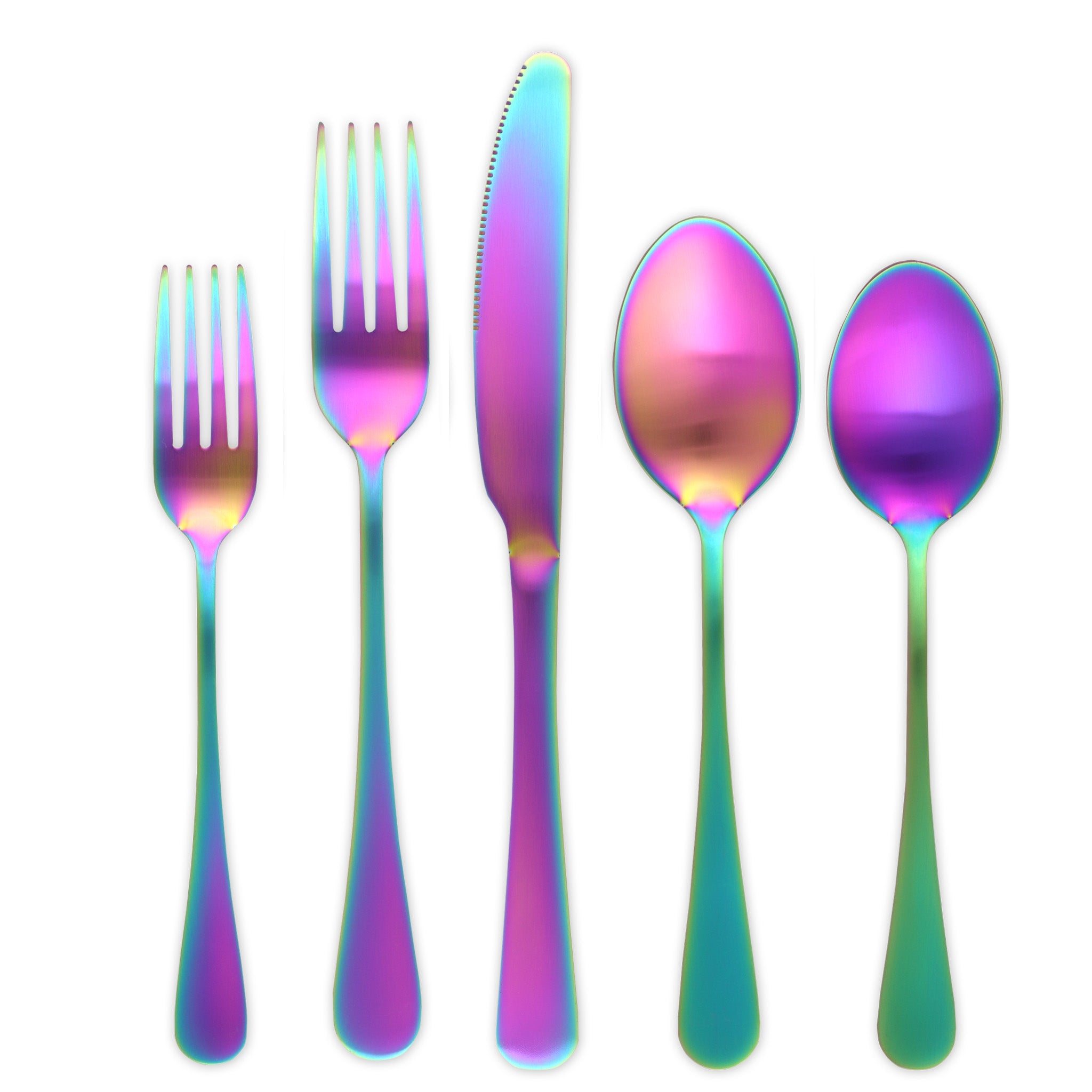Traditional Deluxe Travel Flatware Set with Dinner Knife (Satin Rainbow)