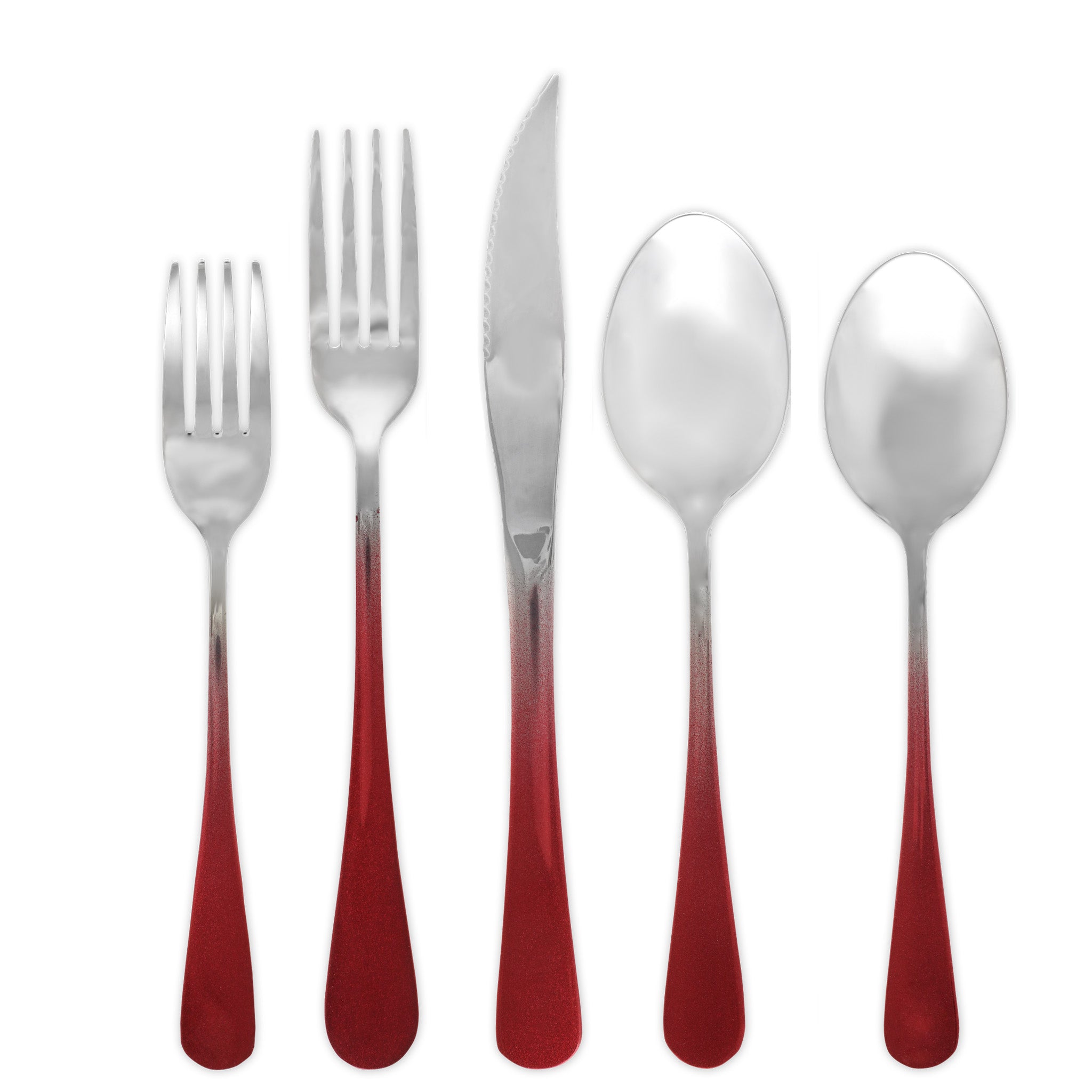 Traditional Deluxe Travel Flatware Set with Steak Knife (Glossy Red Ombré)