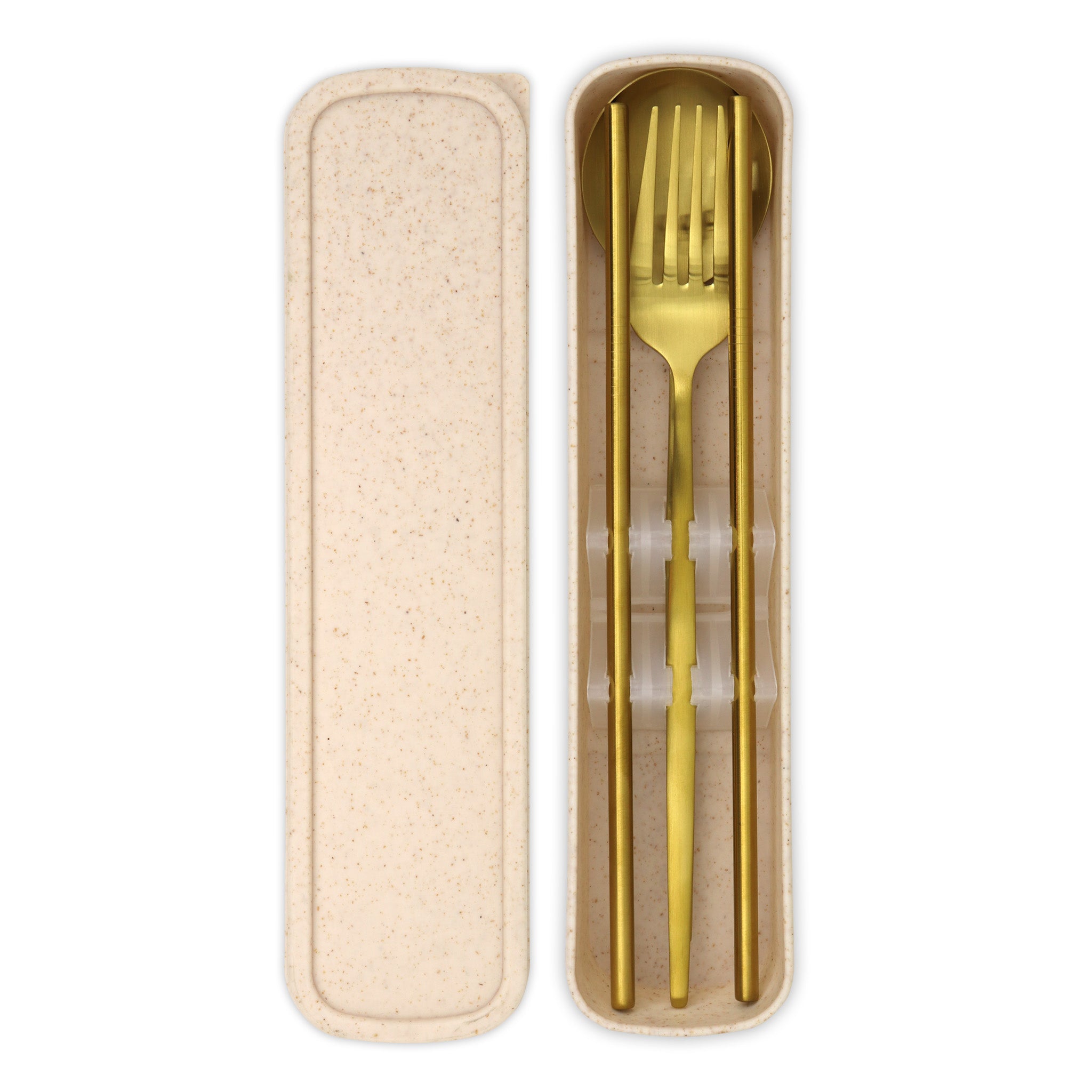 Travel Cutlery Box Set w/ Straws (Satin Gold)