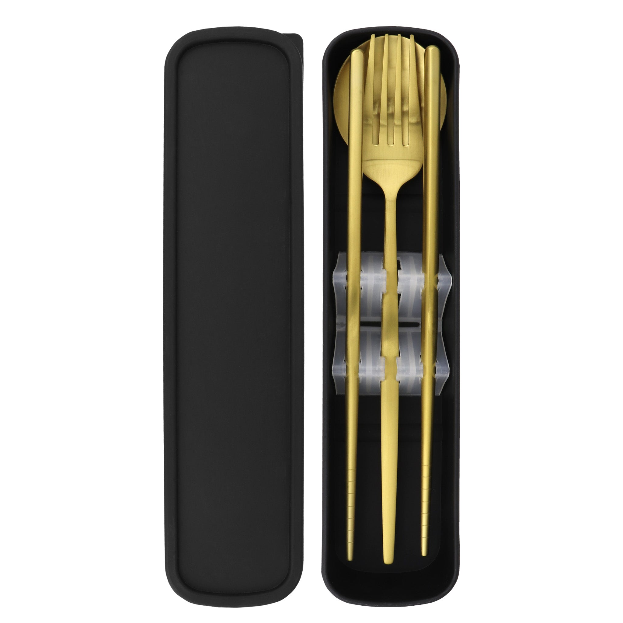 Travel Cutlery Box Set w/ Chopsticks (Satin Gold)