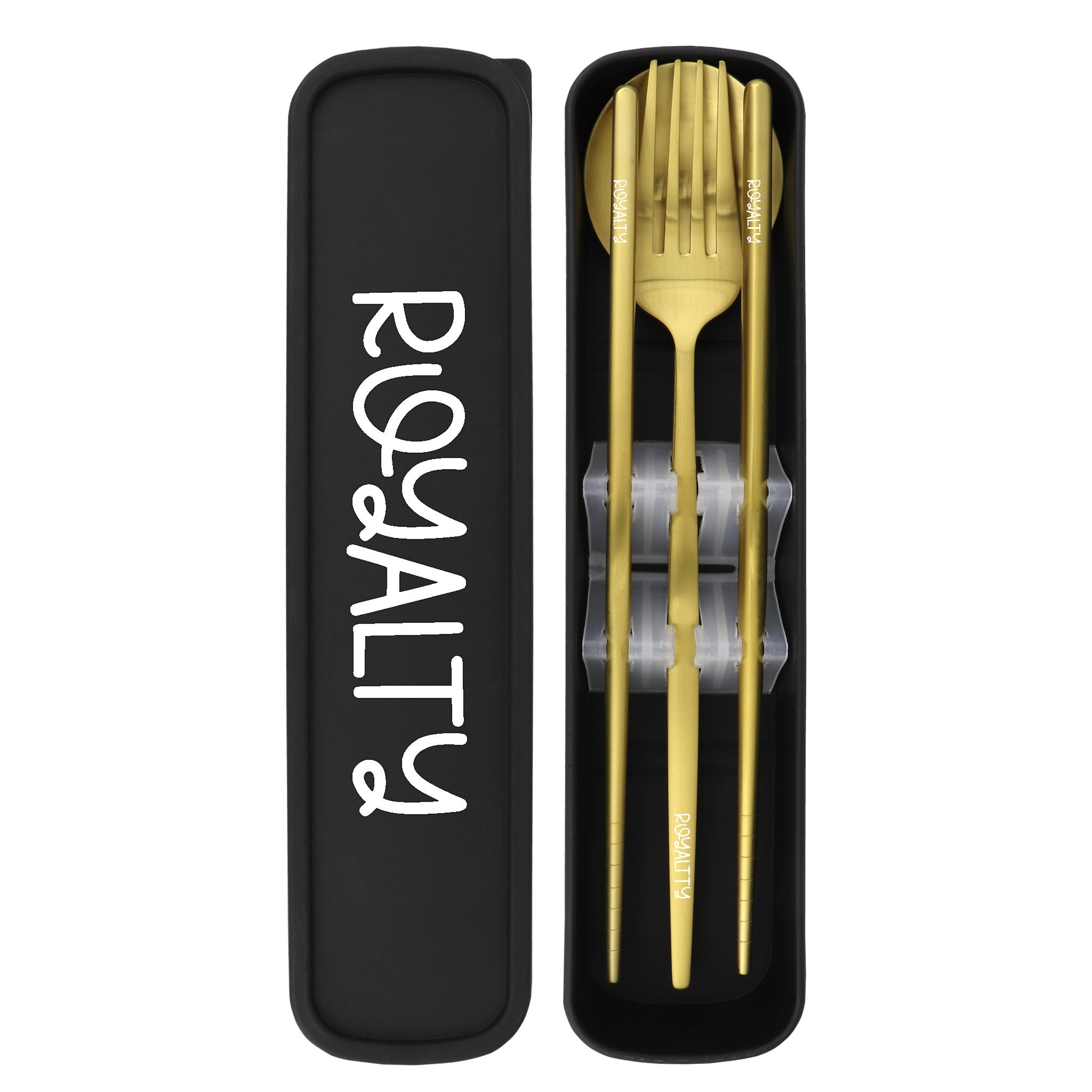 Travel Cutlery Box Set w/ Chopsticks (Satin Gold)