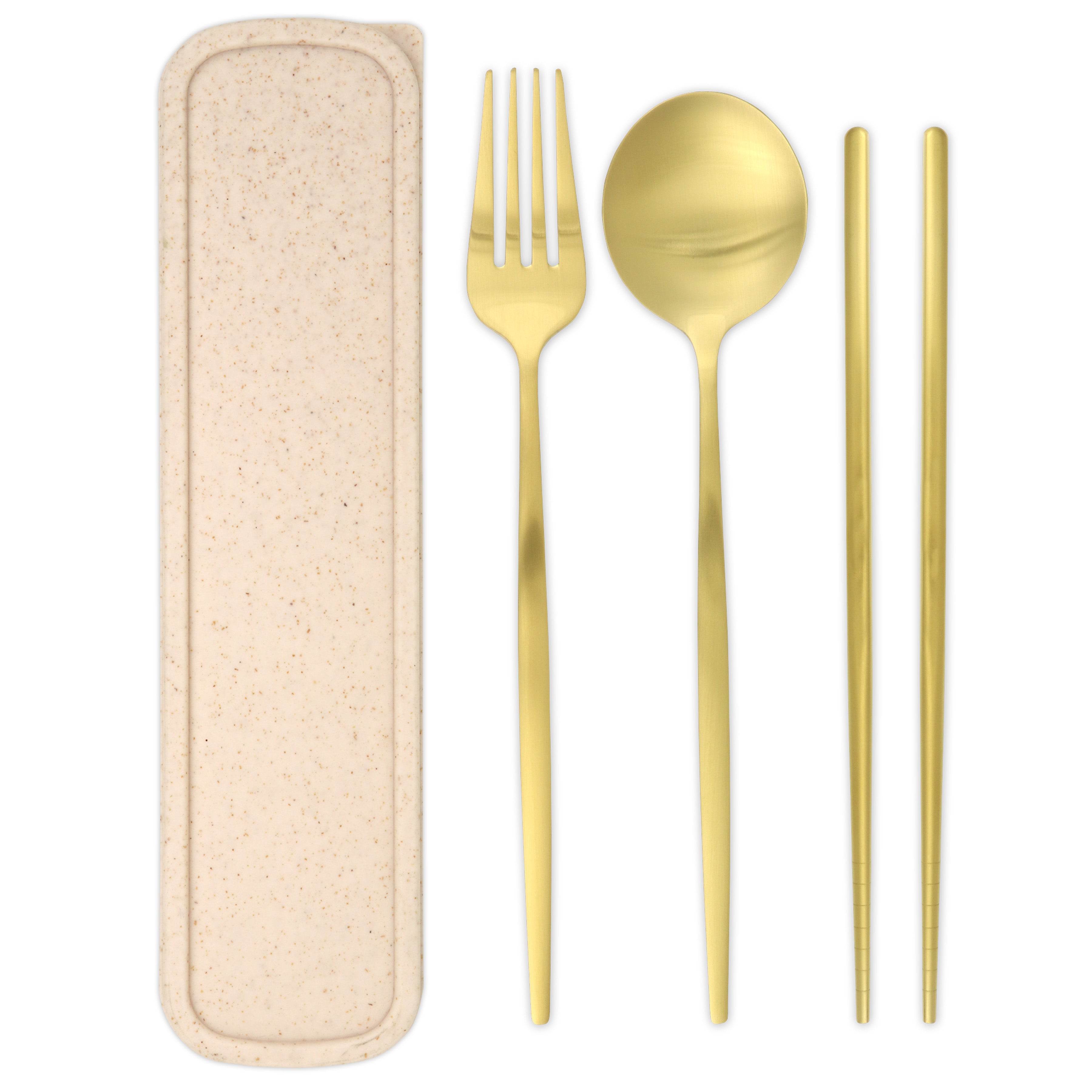 Travel Cutlery Box Set w/ Chopsticks (Satin Gold)