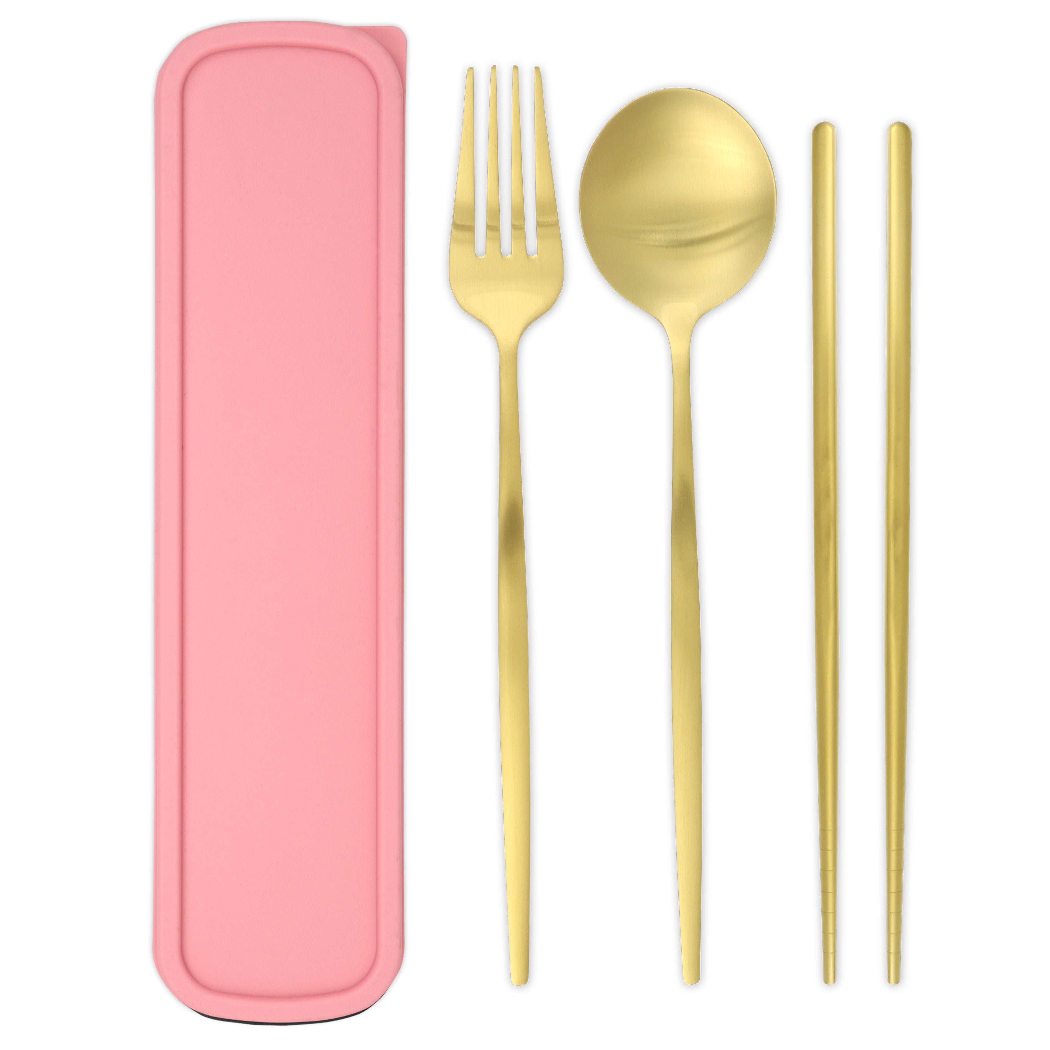 Travel Cutlery Box Set w/ Chopsticks (Satin Gold)