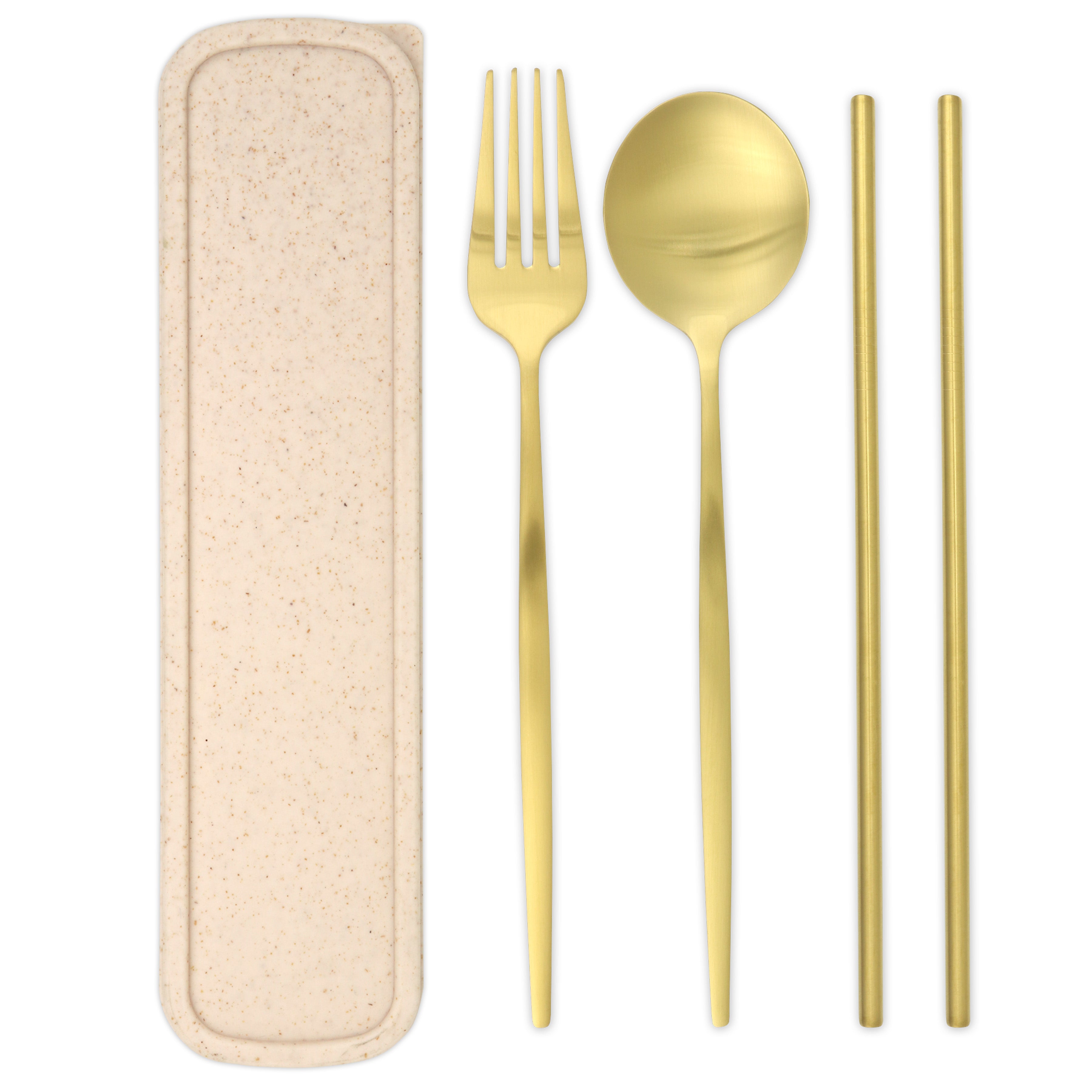 Travel Cutlery Box Set w/ Straws (Satin Gold)
