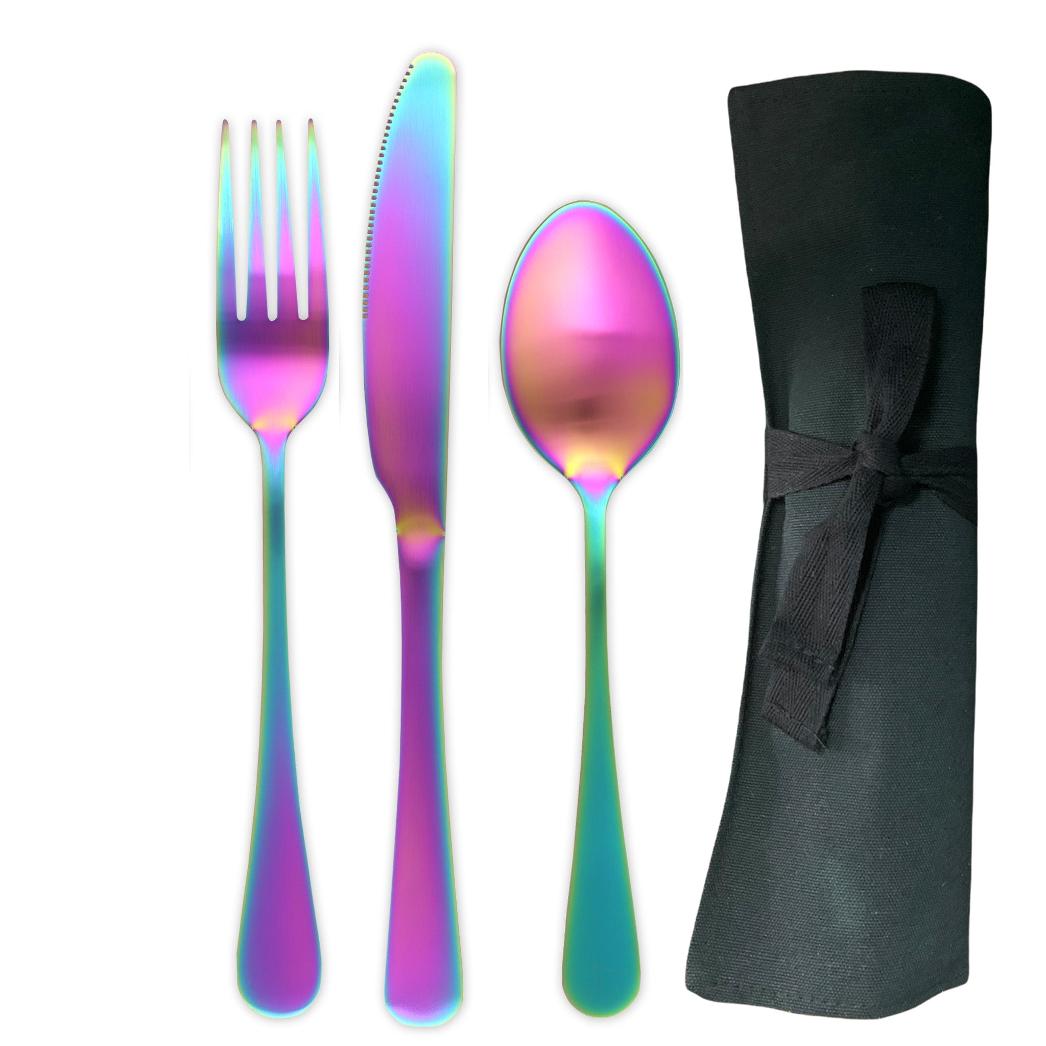 Large Traditional Travel Flatware Set with Dinner Knife (Satin Rainbow)