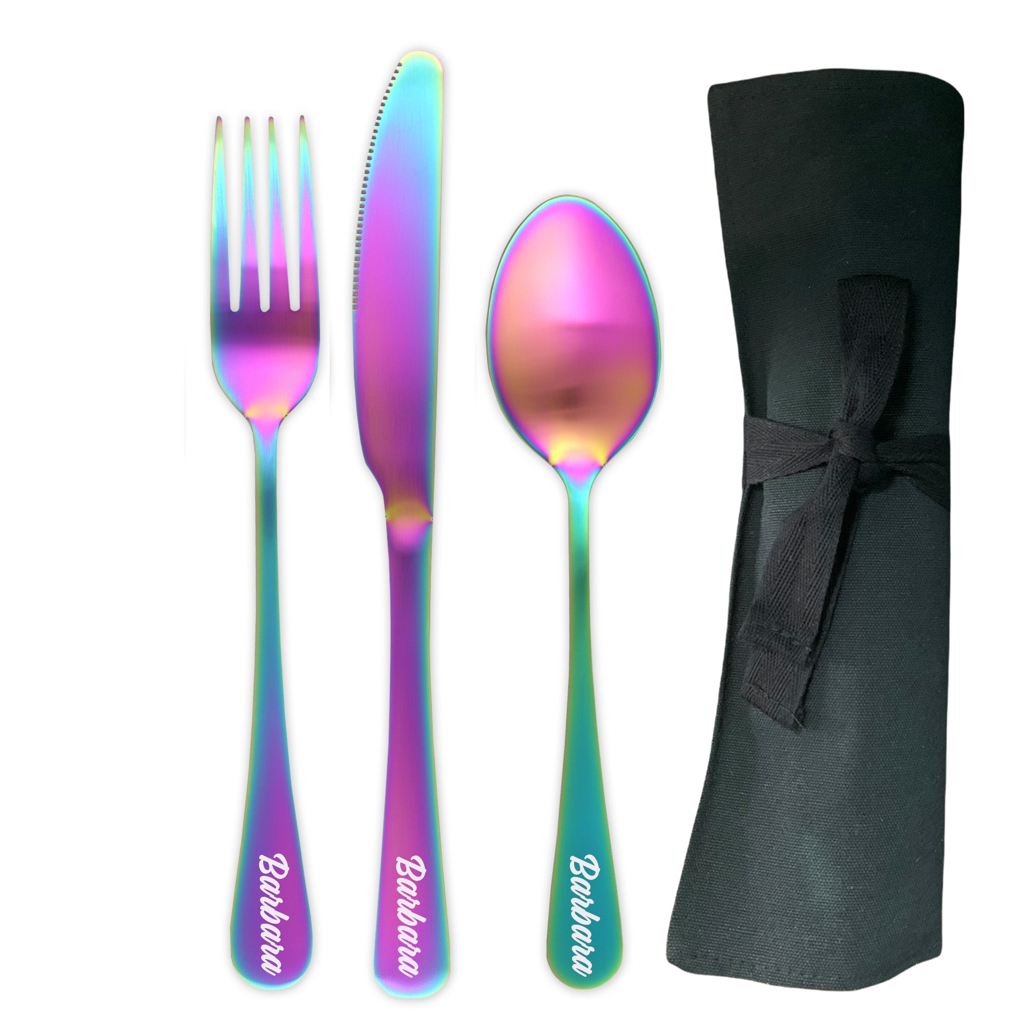 Large Traditional Travel Flatware Set with Dinner Knife (Satin Rainbow)