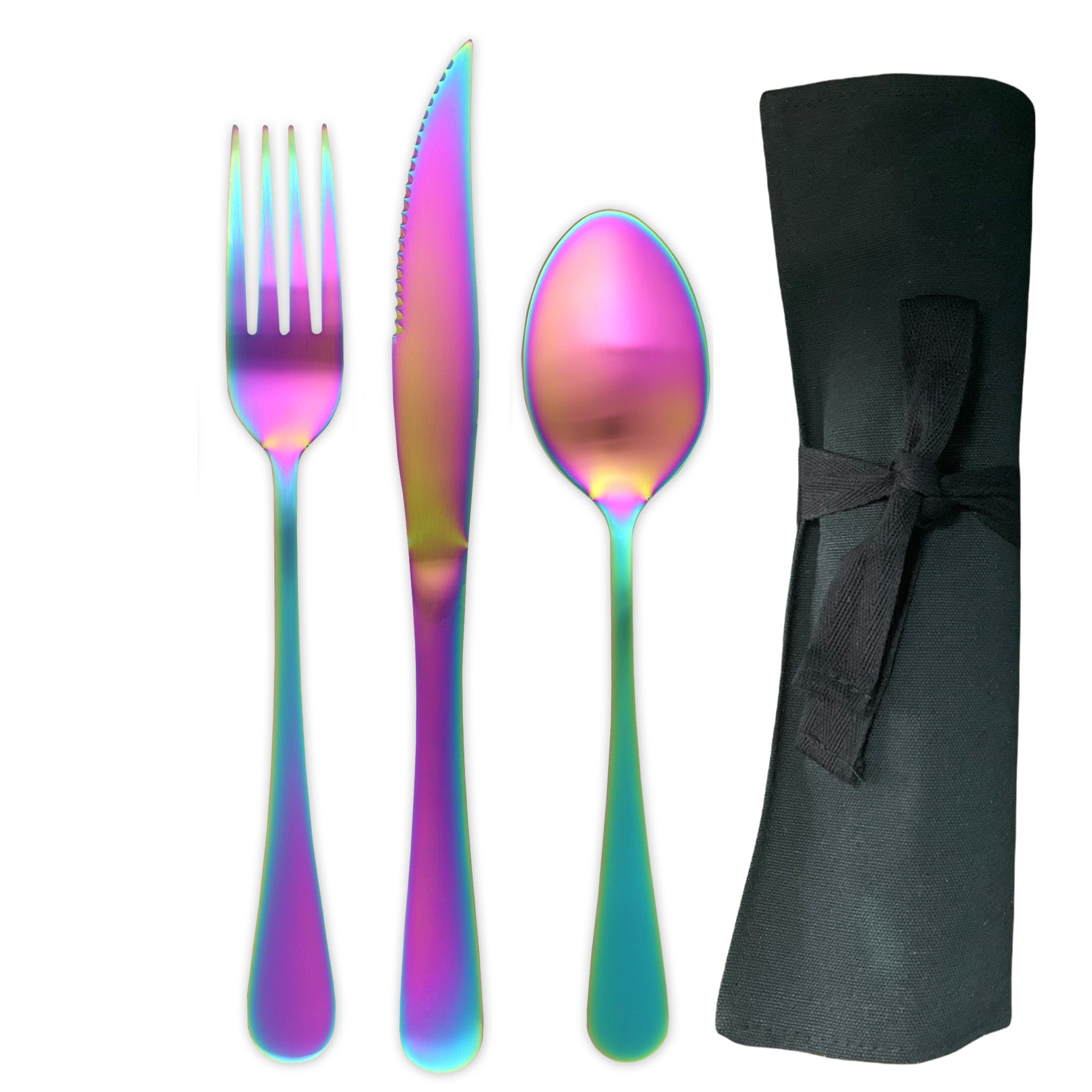 Large Traditional Travel Flatware Set with Steak Knife (Satin Rainbow)