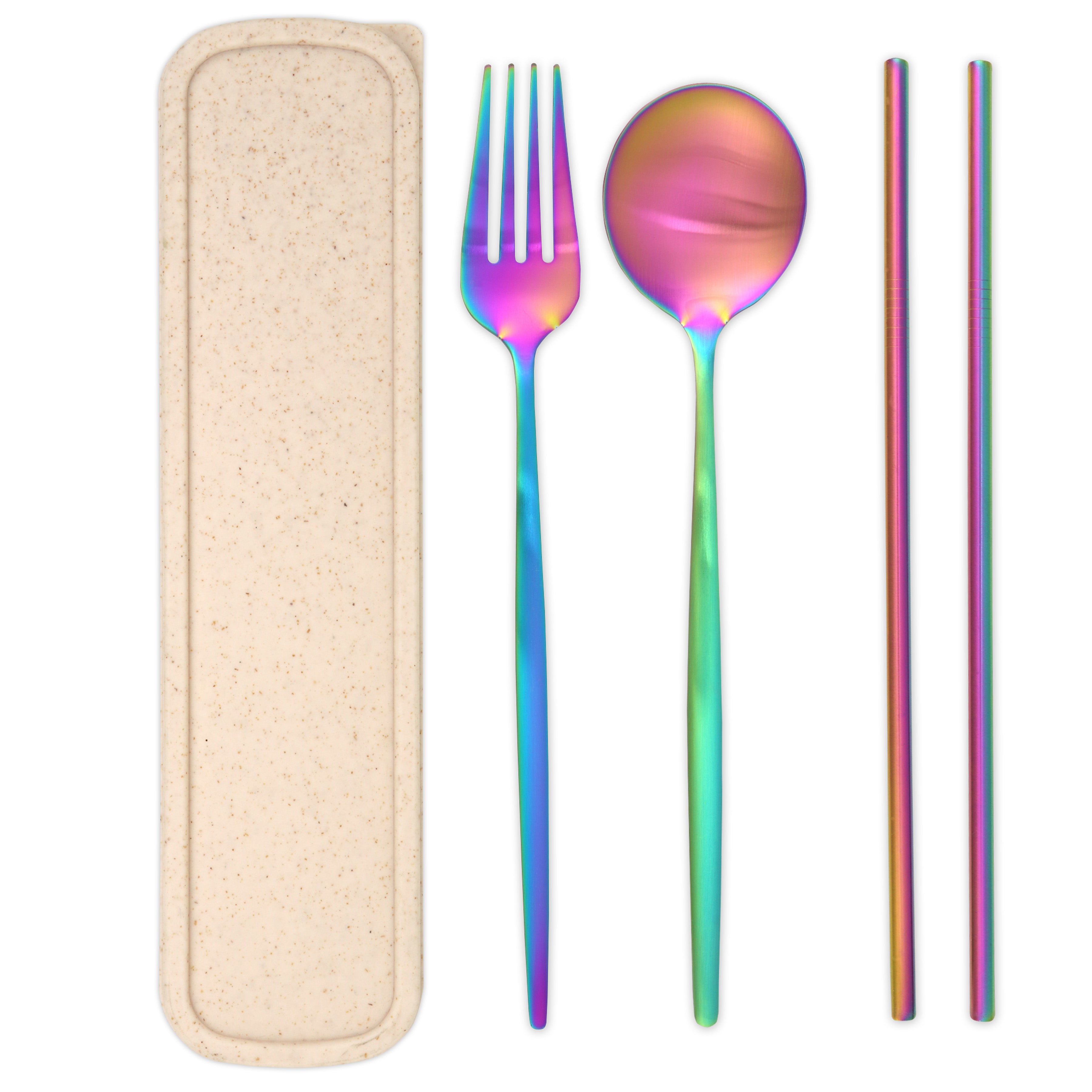 Travel Cutlery Box Set w/ Straws (Satin Rainbow)