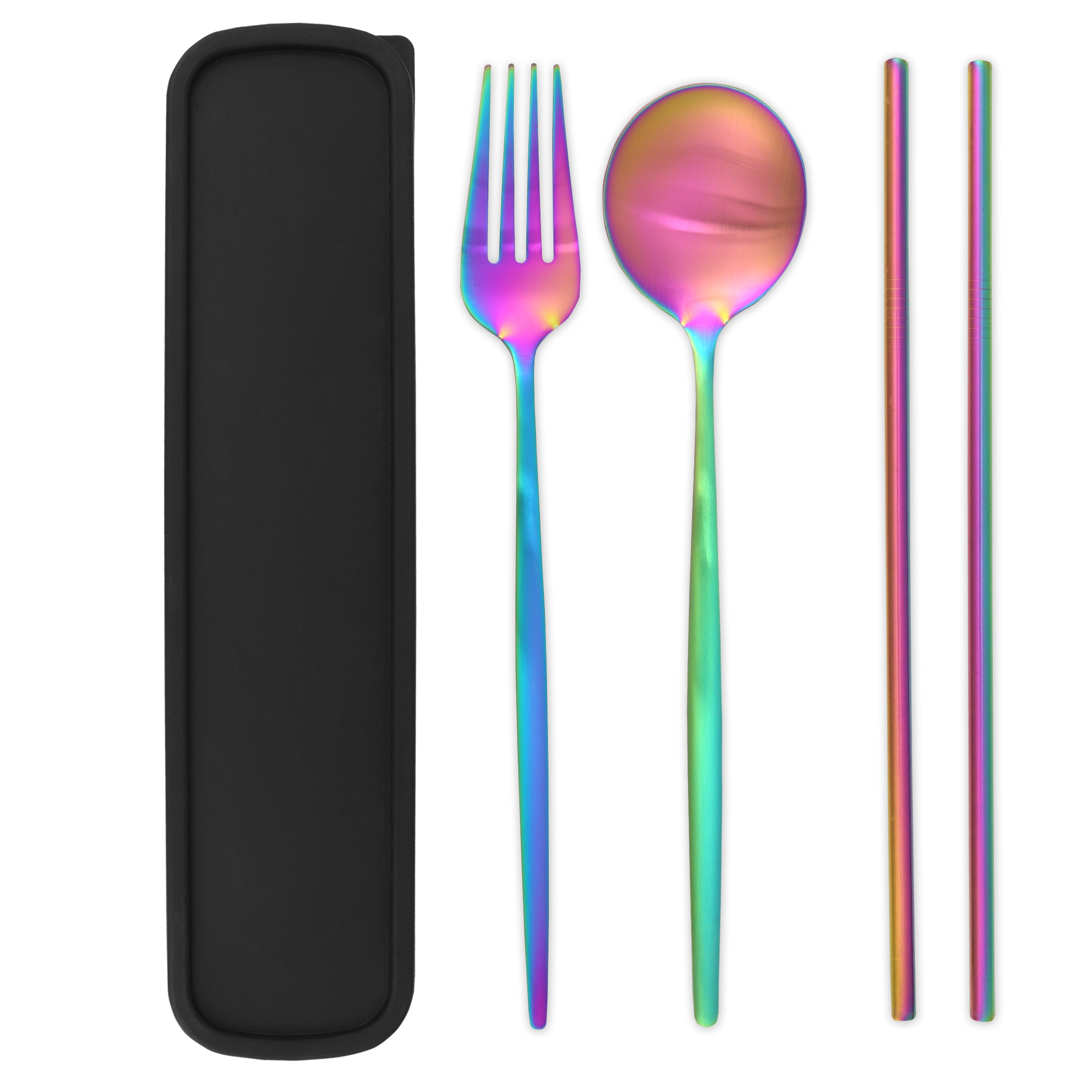 Travel Cutlery Box Set w/ Straws (Satin Rainbow)