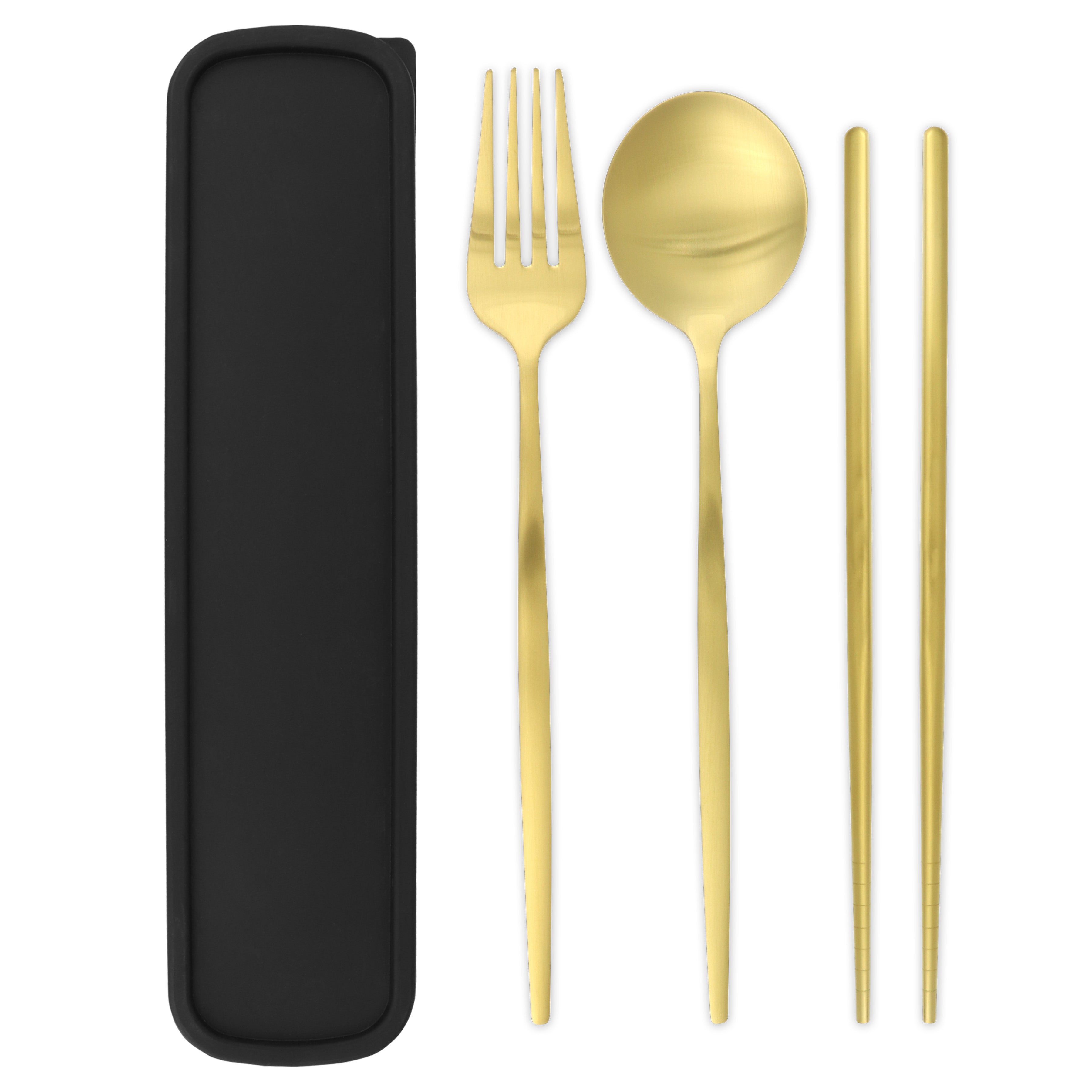 Travel Cutlery Box Set w/ Chopsticks (Satin Gold)