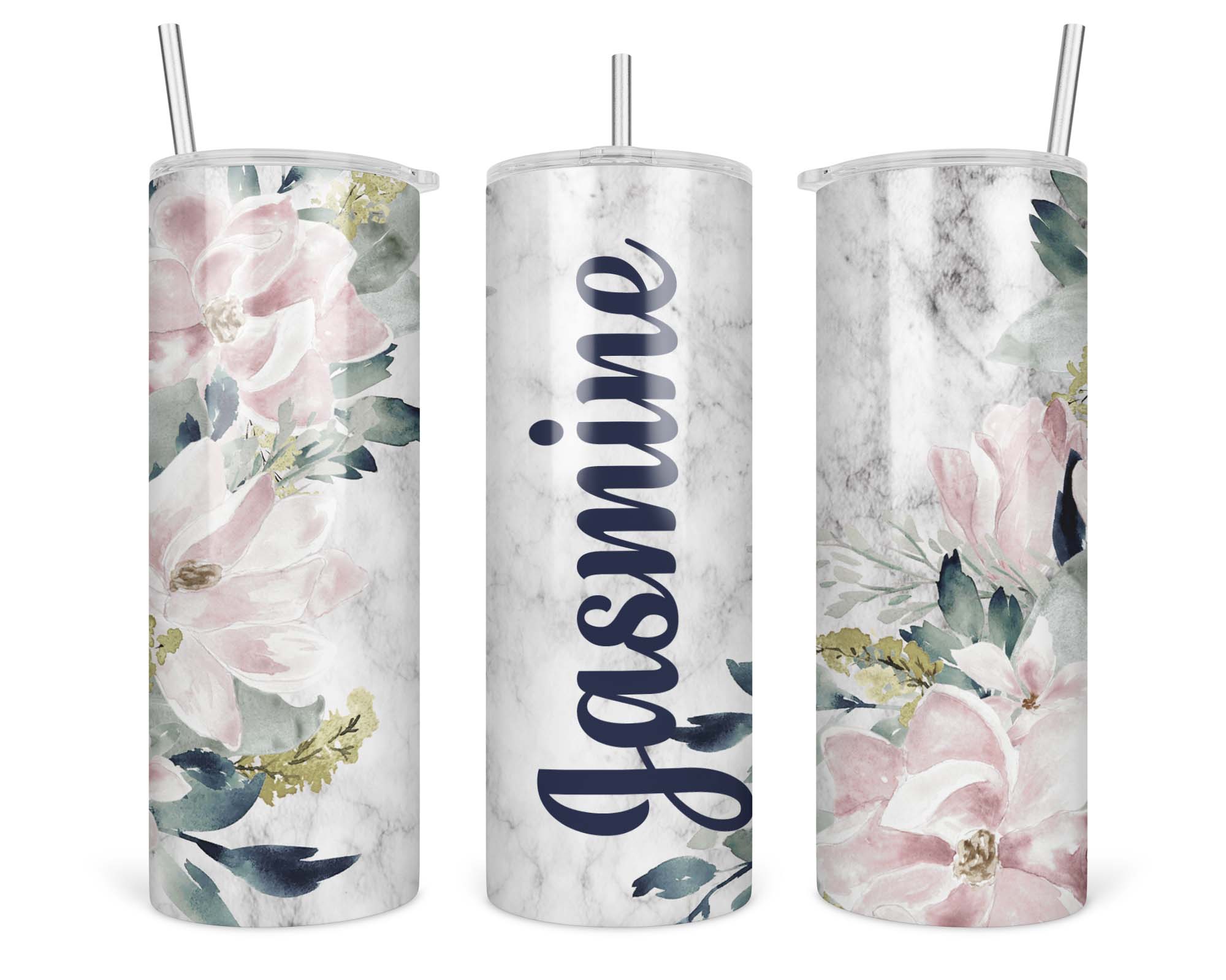 Personalized Magnolia Marble Skinny Tumbler