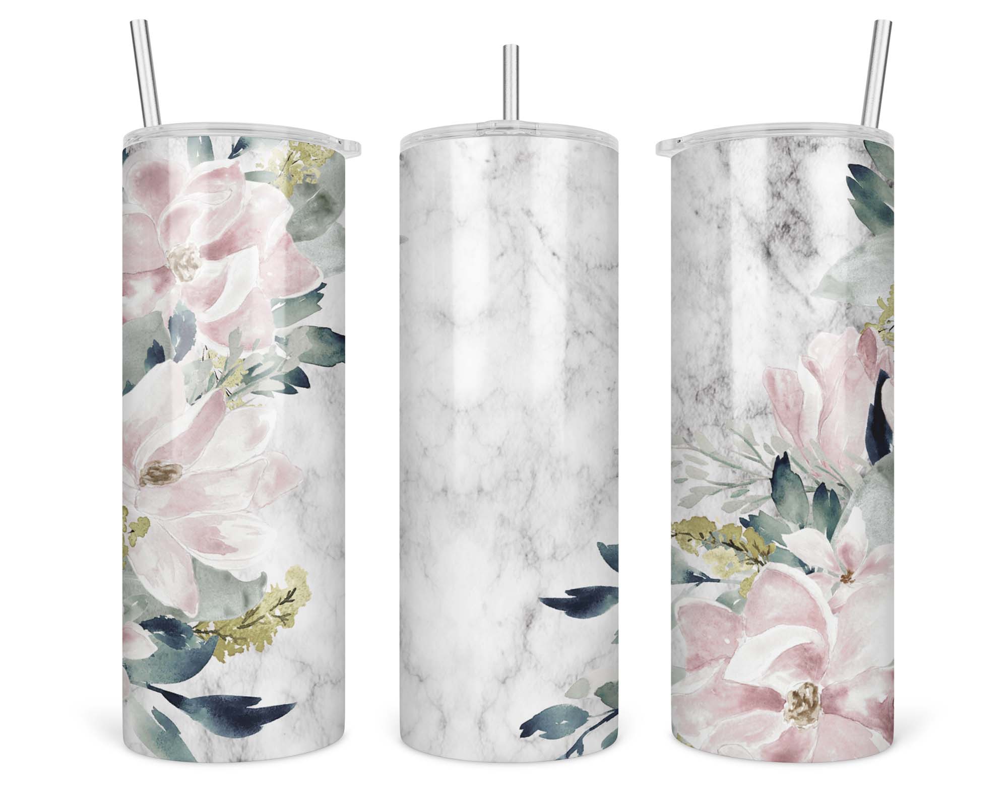 Personalized Magnolia Marble Skinny Tumbler
