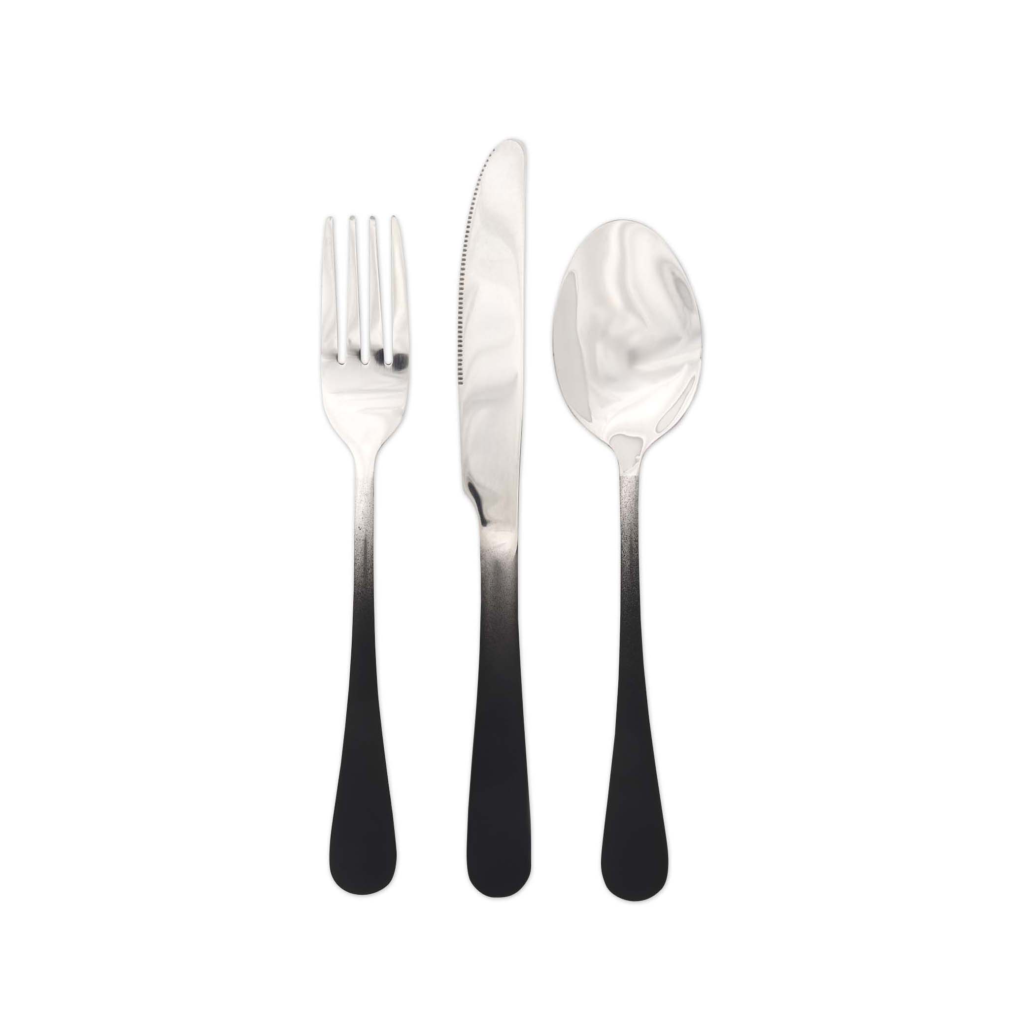 Traditional Travel Flatware Set in a Roll (Matte Black Ombre)