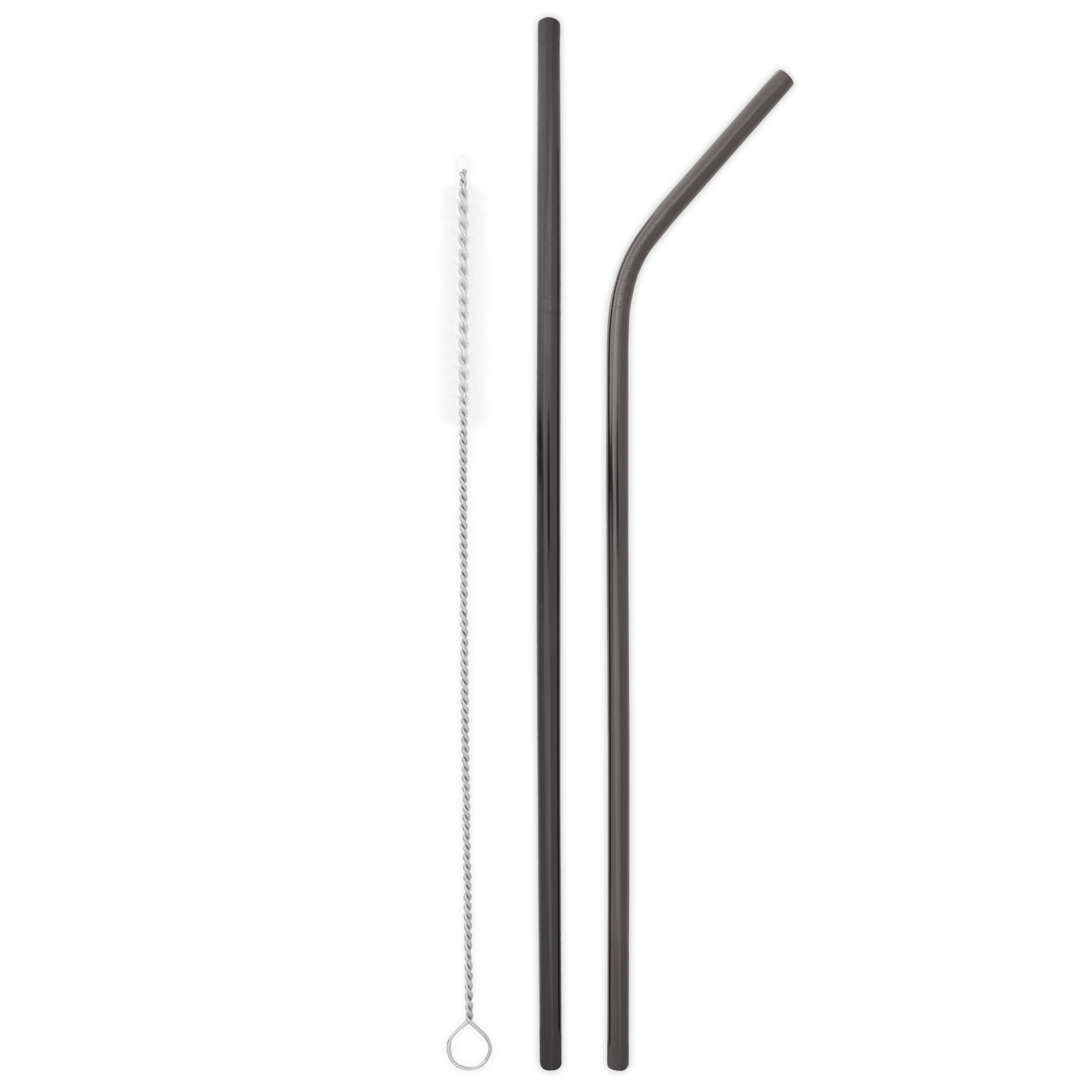 Long Double Trouble Stainless Steel Straw Set with Travel Pouch (Black)