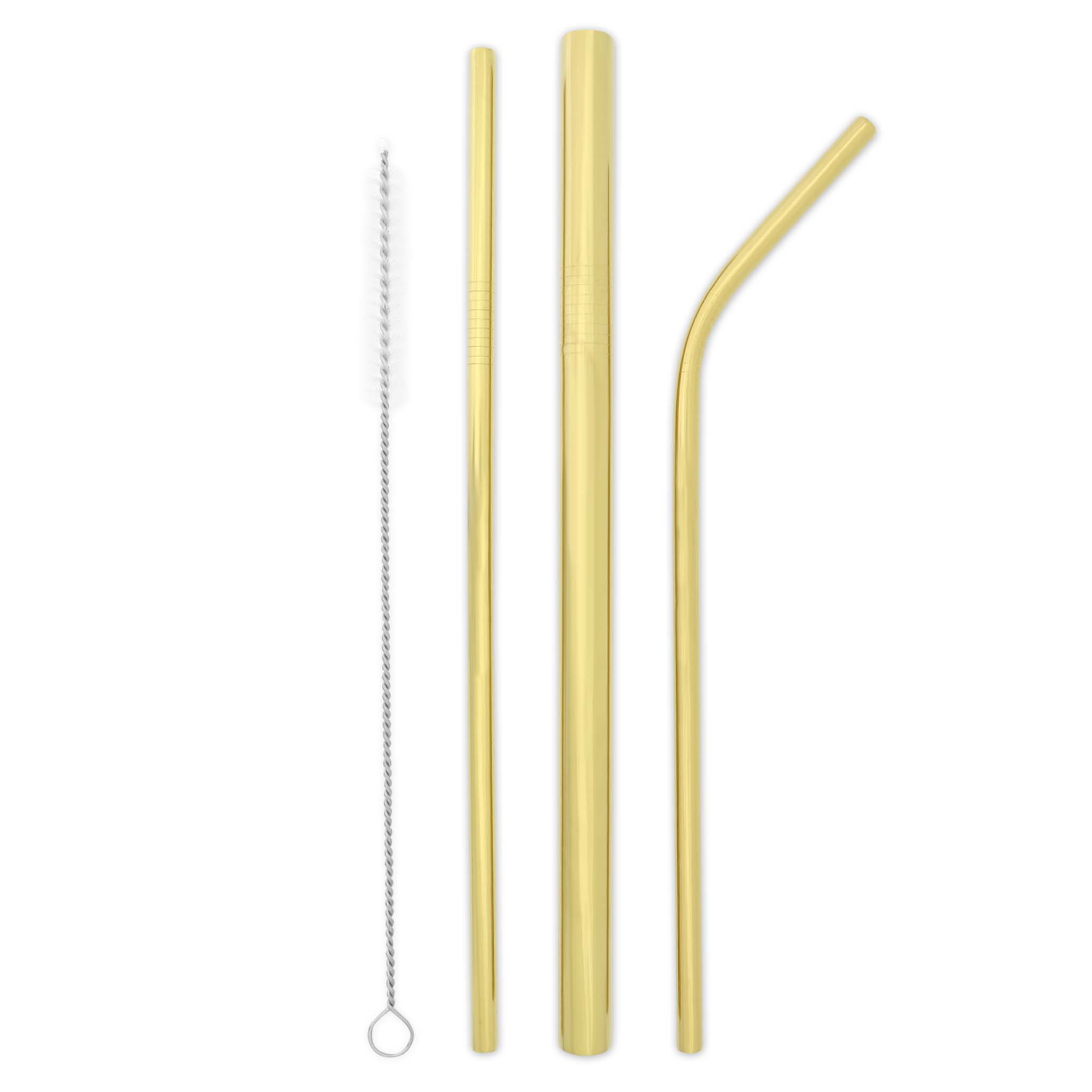 Triple Threat Stainless Steel Straw Set with Travel Pouch (Gold)