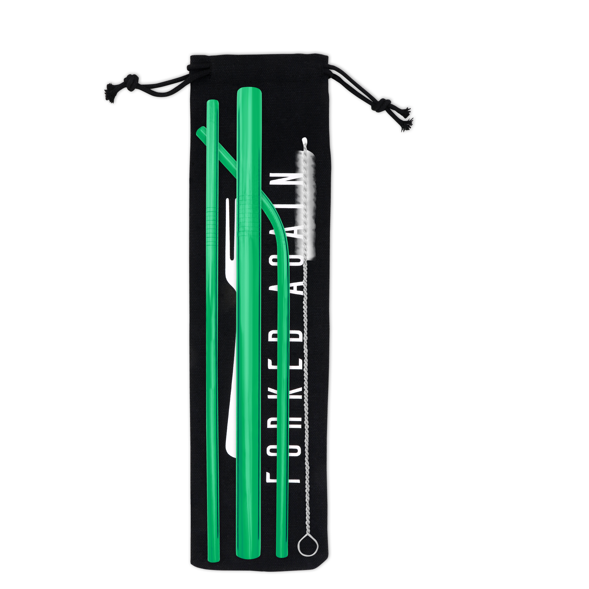 Triple Threat Stainless Steel Straw Set with Travel Pouch (Green)