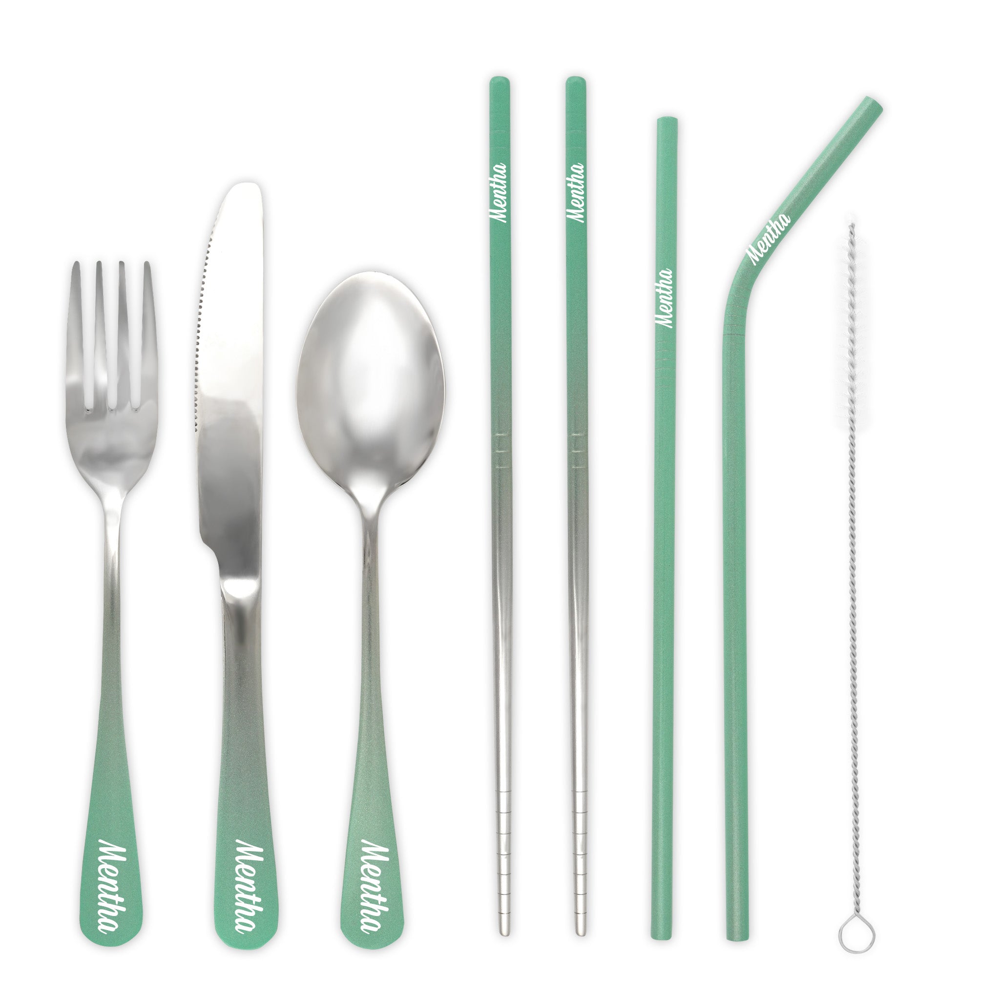 9-Piece Travel Flatware Set (Glossy Mint Green Ombré)