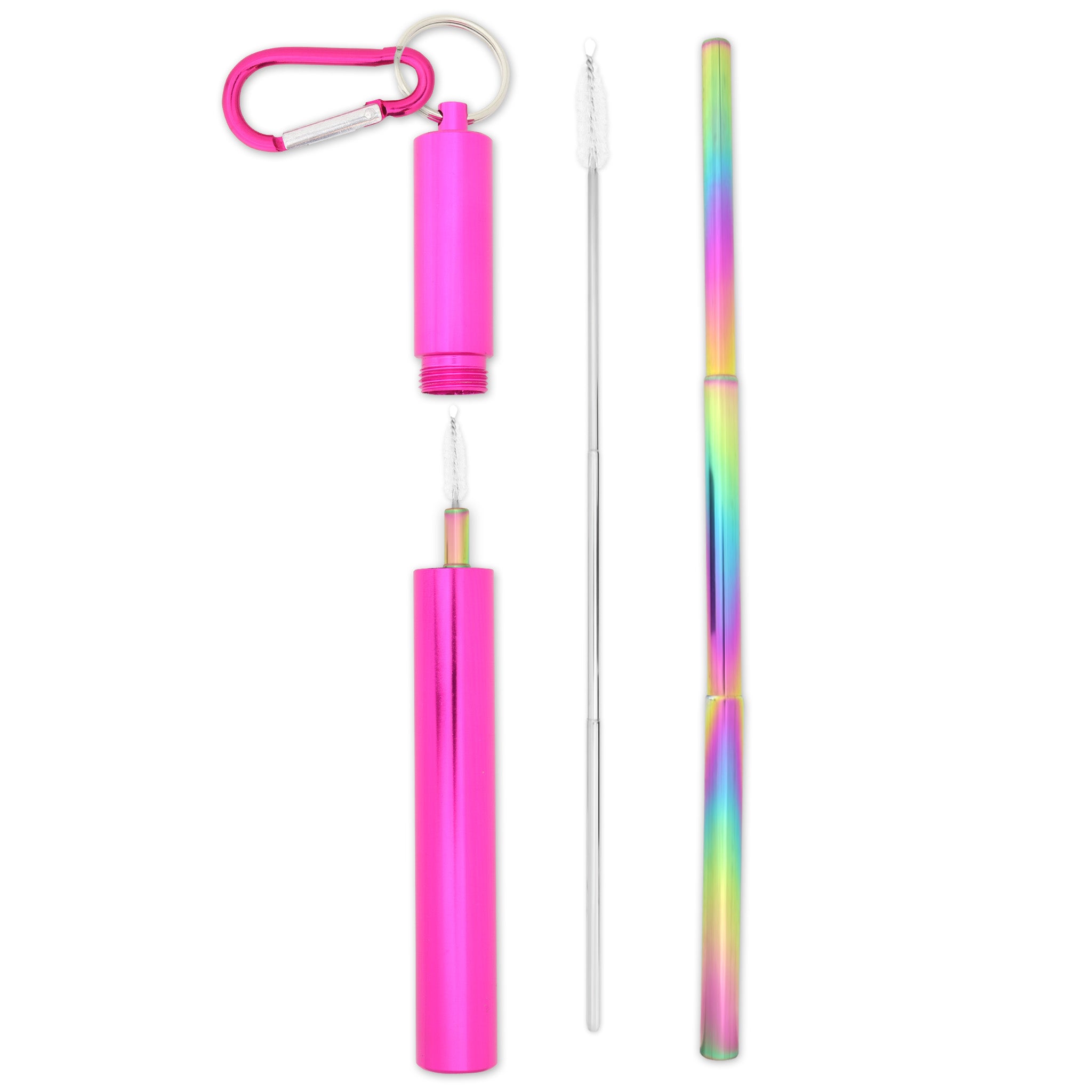 Reusable Straws Telescopic Metal Travel Straws 2 Pack (Pink-Blue