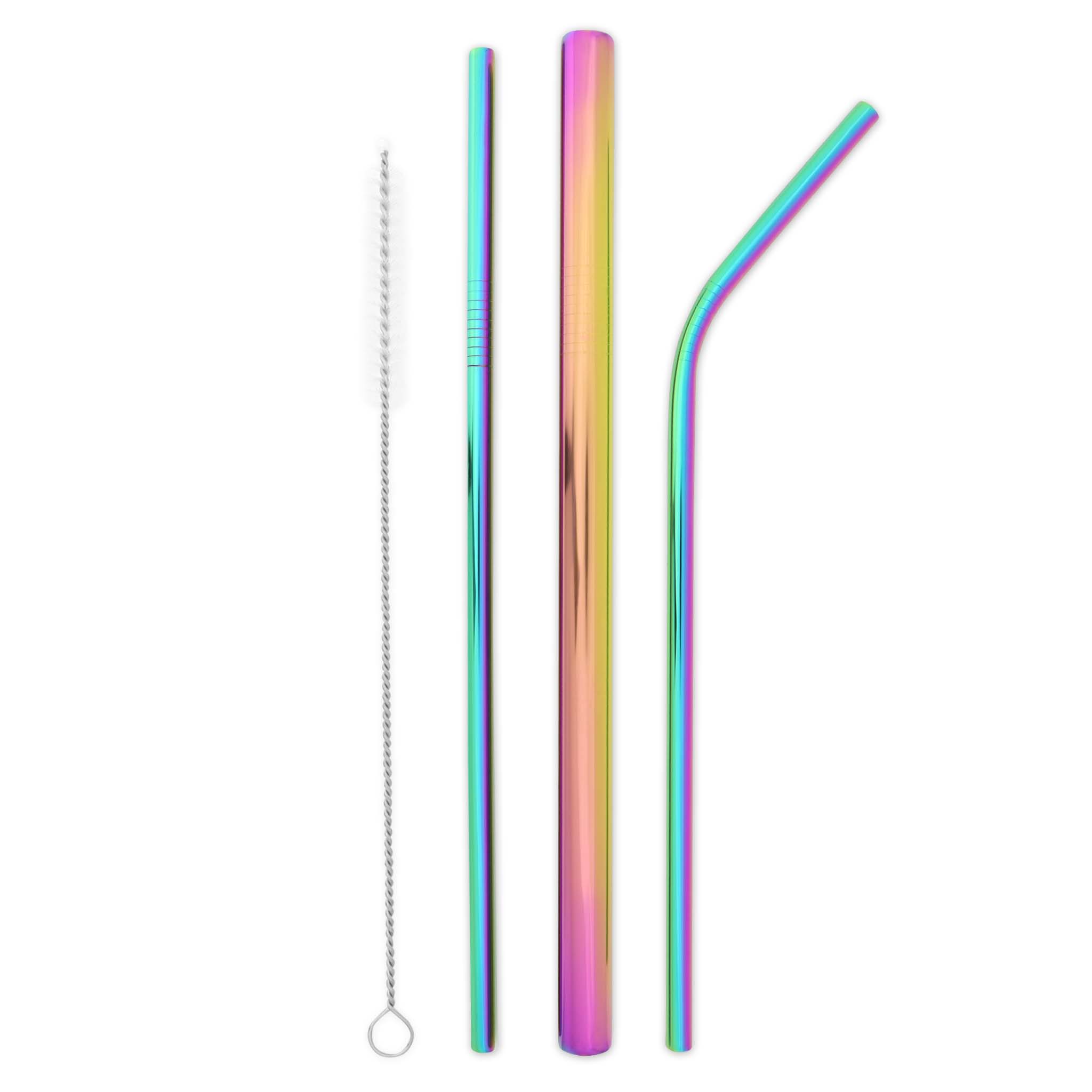 Triple Threat Stainless Steel Straw Set with Travel Pouch (Rainbow)