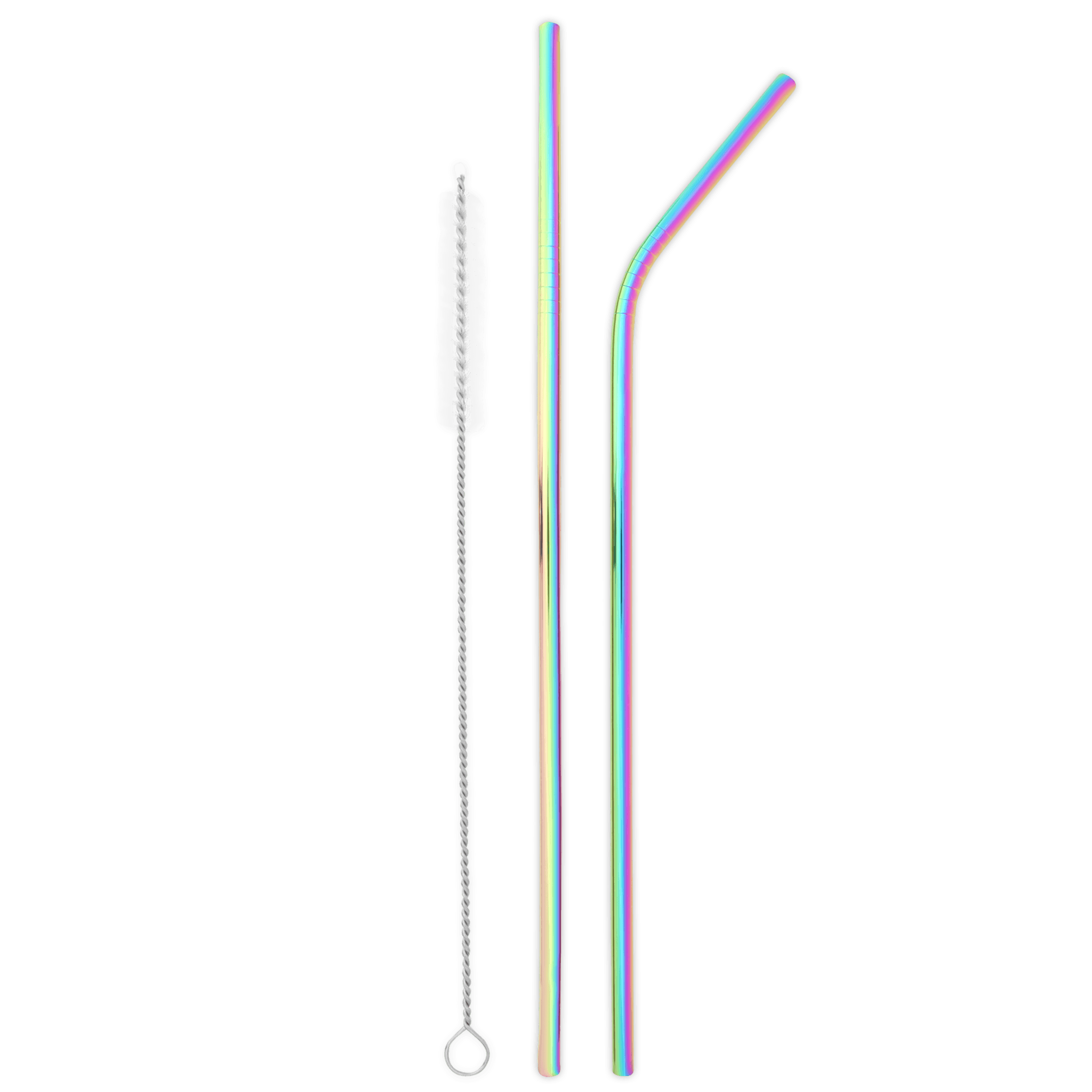 Long Double Trouble Stainless Steel Straw Set with Travel Pouch (Rainbow)