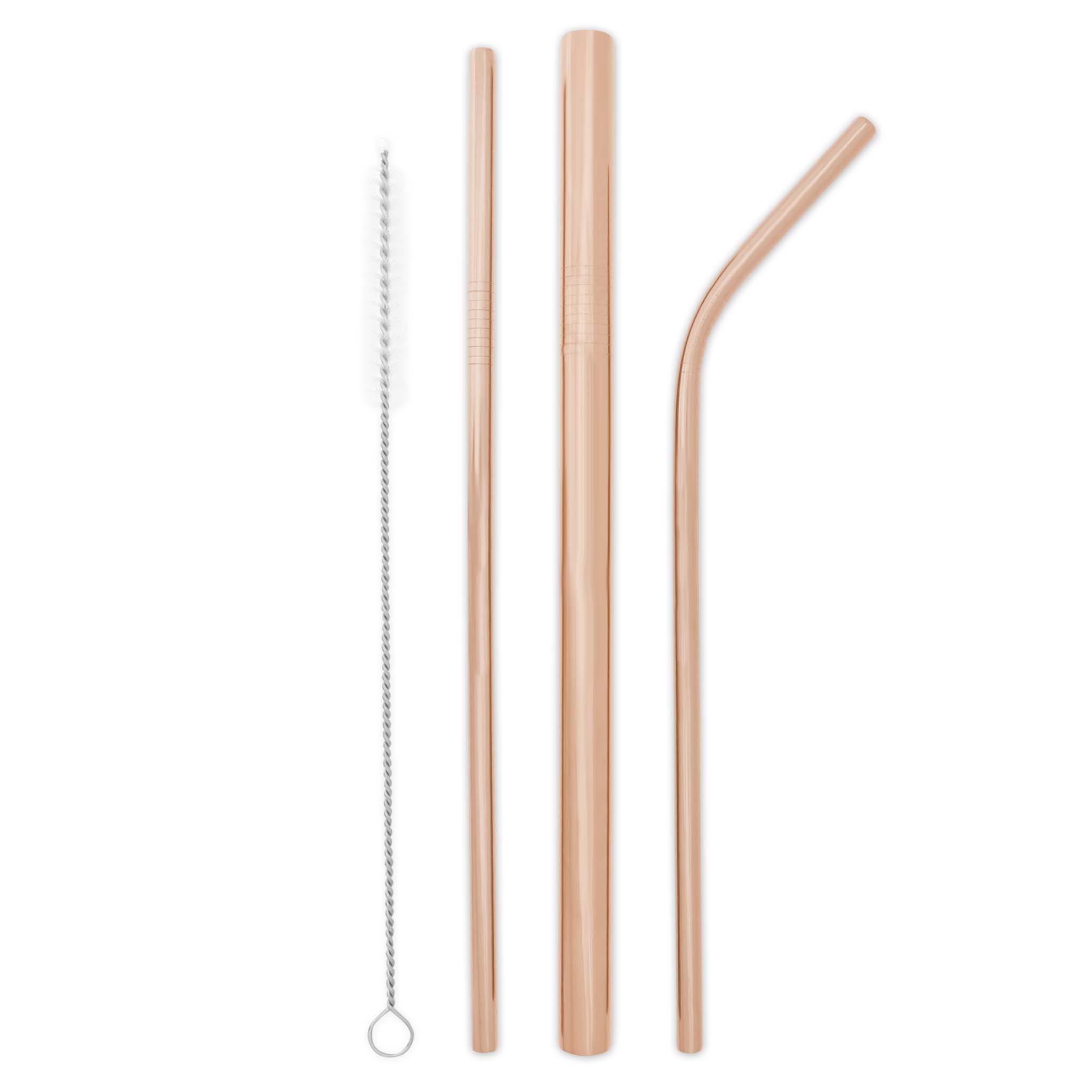 Triple Threat Stainless Steel Straw Set with Travel Pouch (Rose Gold)