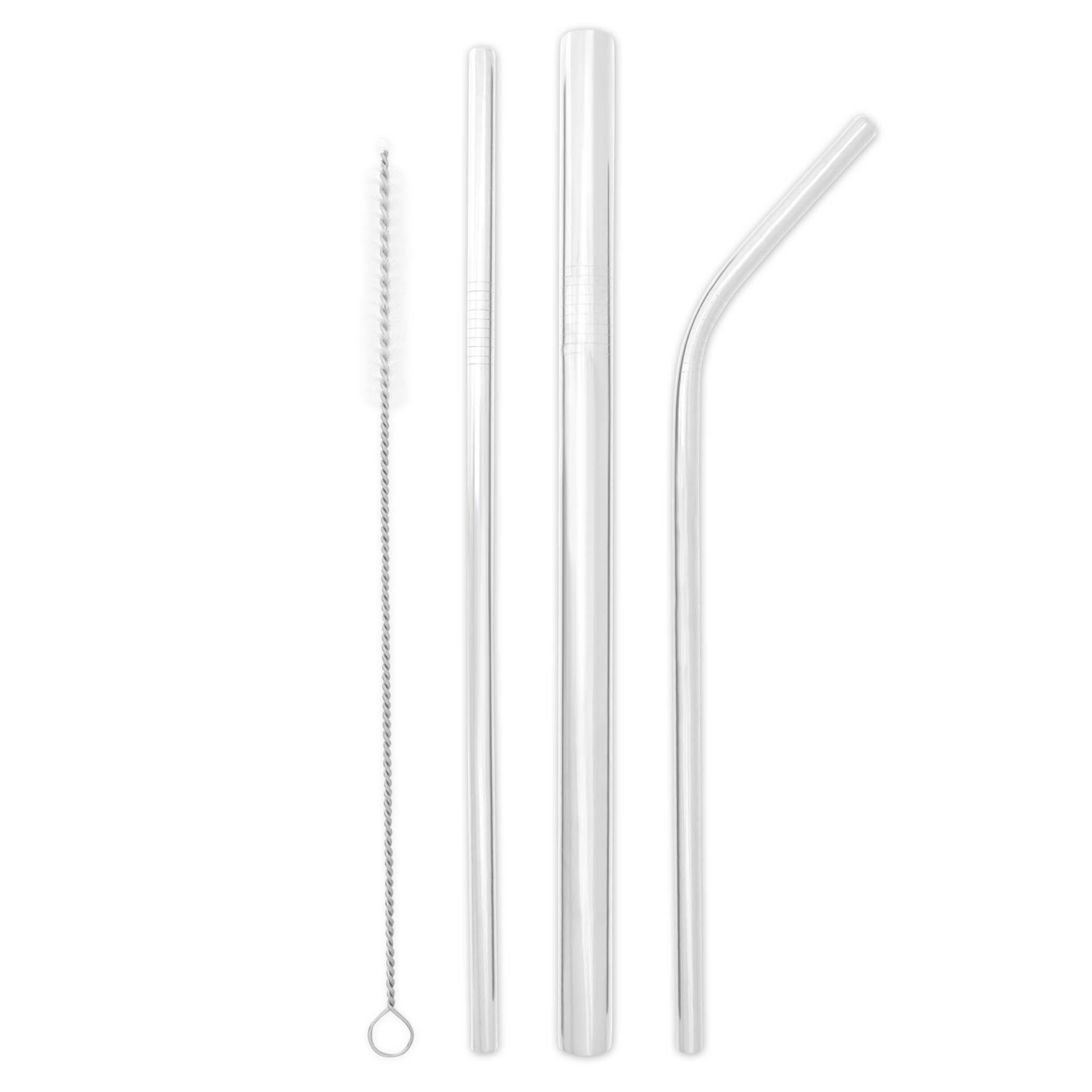 Triple Threat Stainless Steel Straw Set with Travel Pouch (Silver)