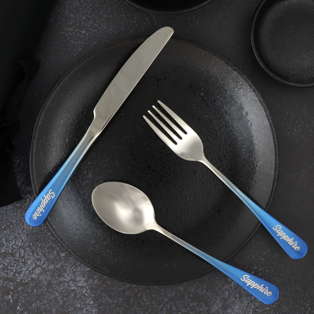 Traditional Travel Flatware Set in a Roll (Glossy Blue Ombre)