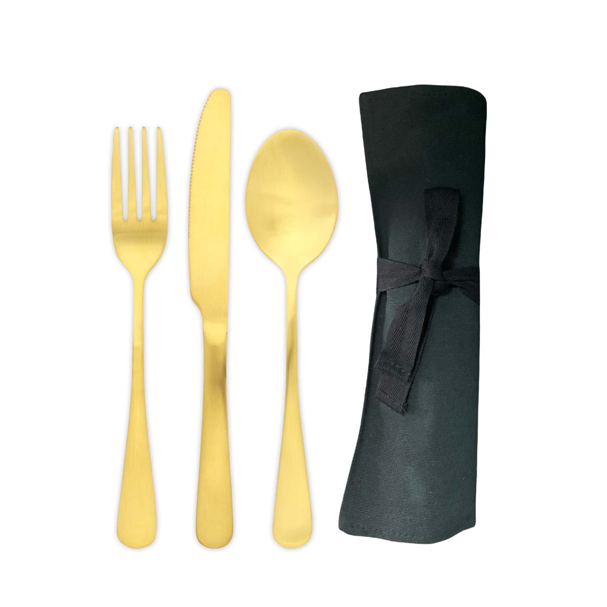 Traditional Travel Flatware Set in a Roll (Satin Gold)