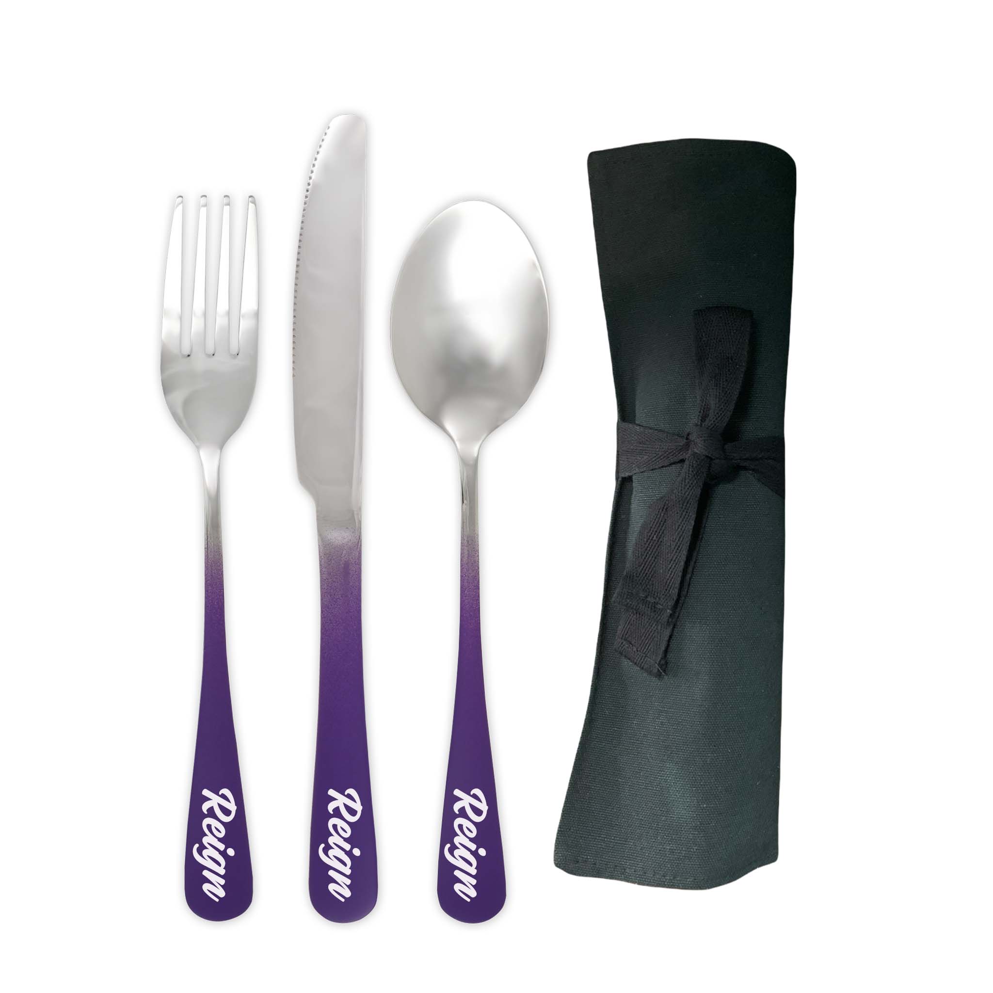 Traditional Travel Flatware Set in a Roll (Matte Purple Ombré)