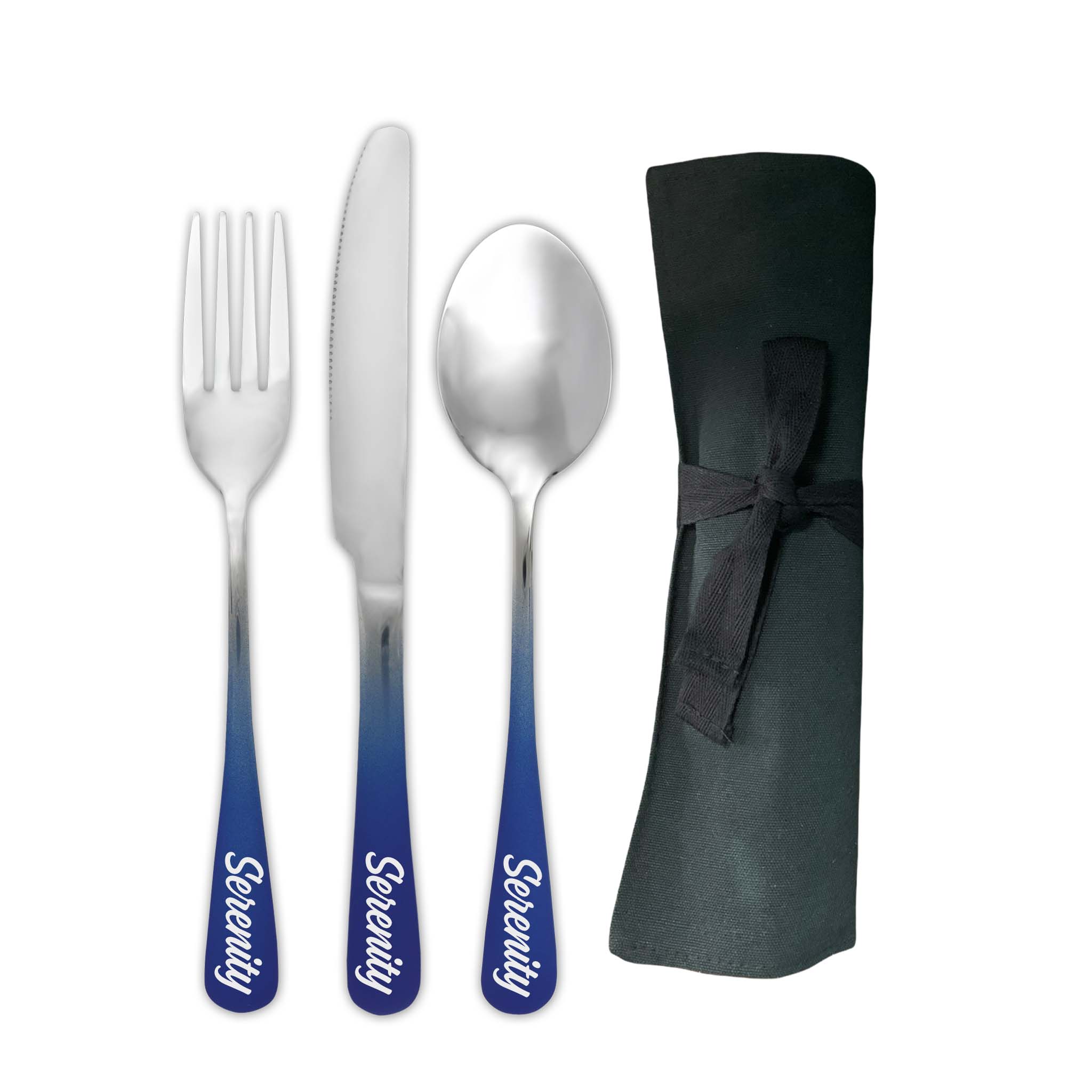 Traditional Travel Flatware Set in a Roll (Matte Navy Ombré)