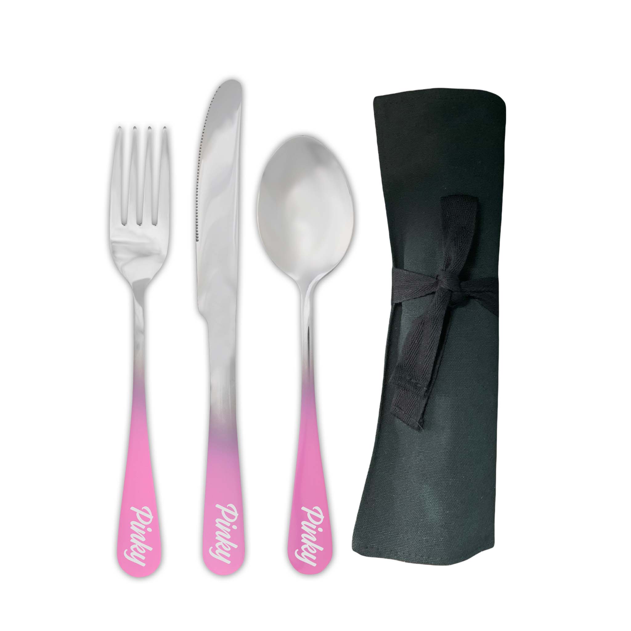 Traditional Travel Flatware Set in a Roll (Glossy Pink Ombré)
