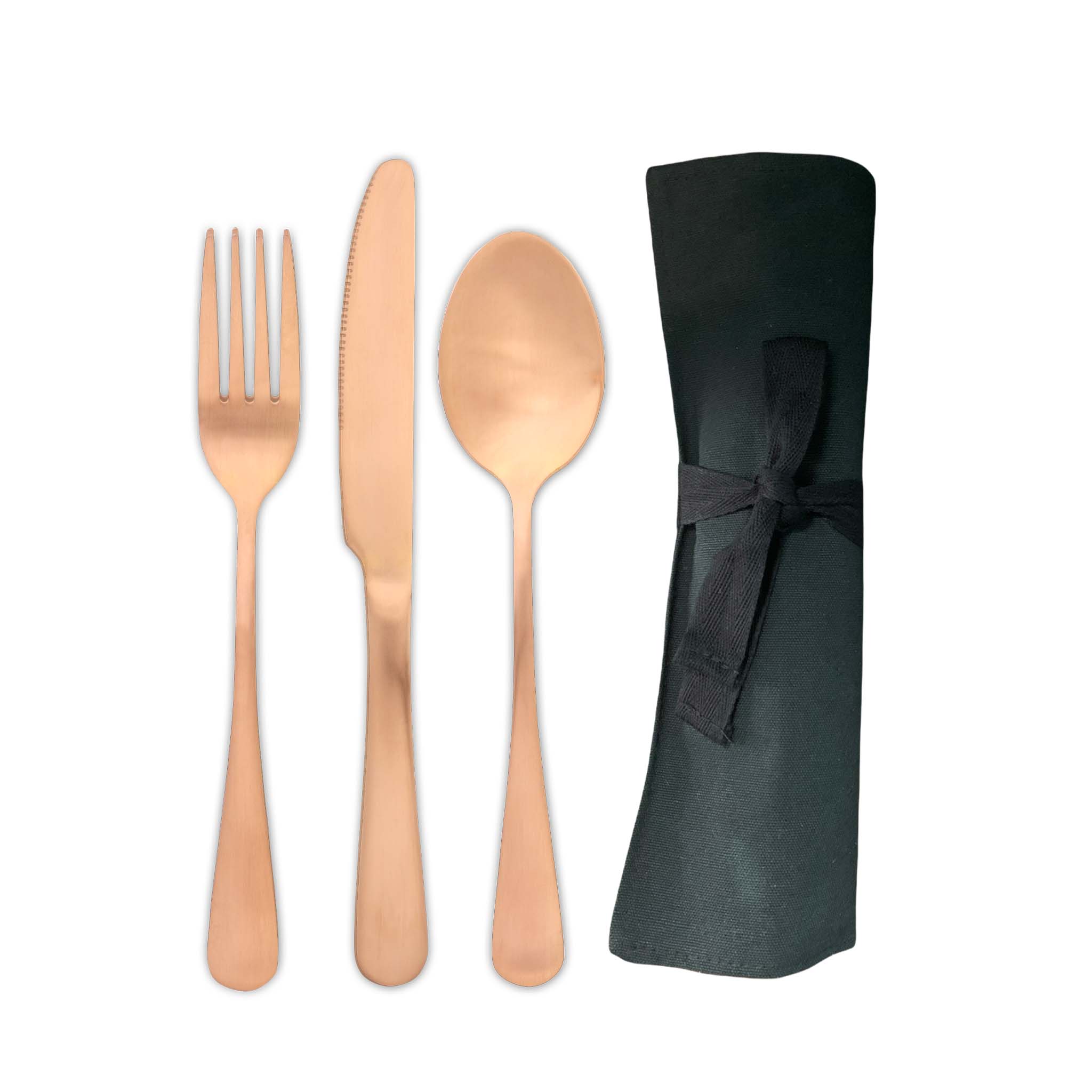 Traditional Travel Flatware Set in a Roll (Satin Rose Gold)