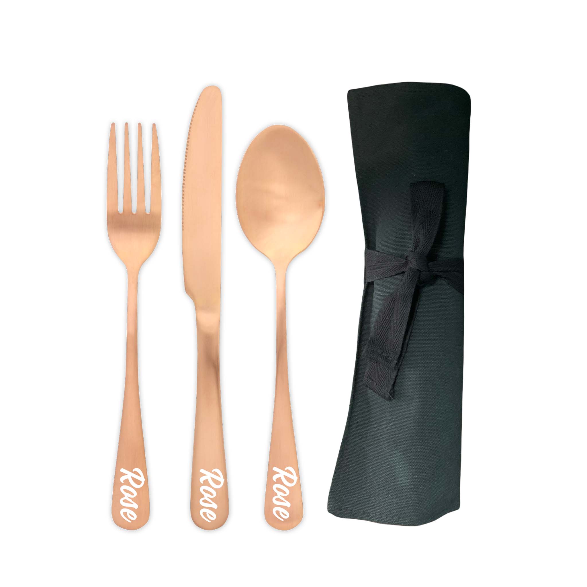 Traditional Travel Flatware Set in a Roll (Satin Rose Gold)