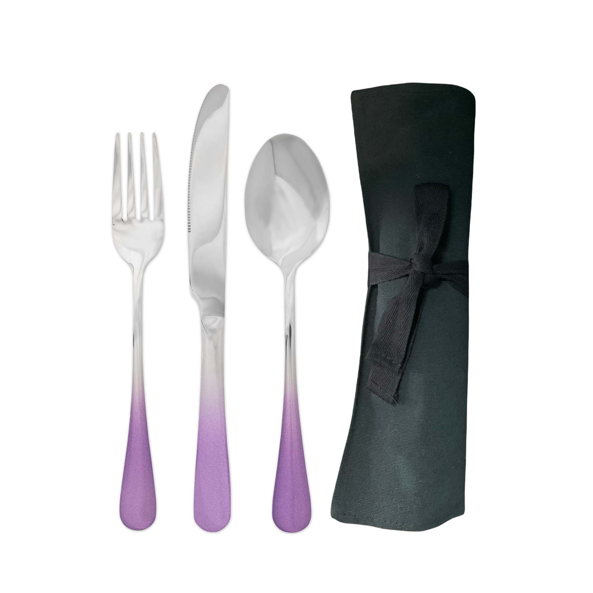 Traditional Travel Flatware Set in a Roll (Glossy Lavender Ombre)