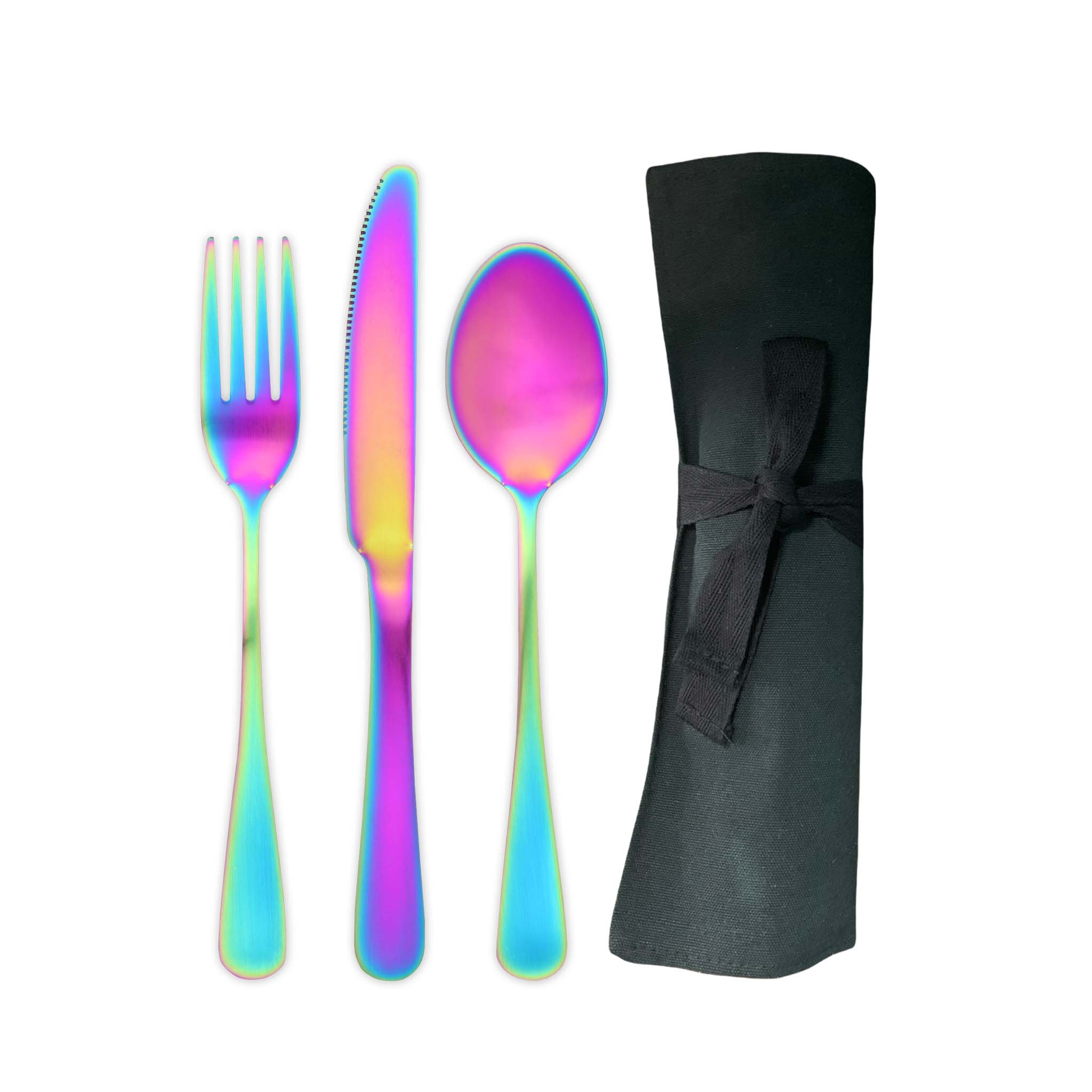 Traditional Travel Flatware Set in a Roll (Satin Rainbow)