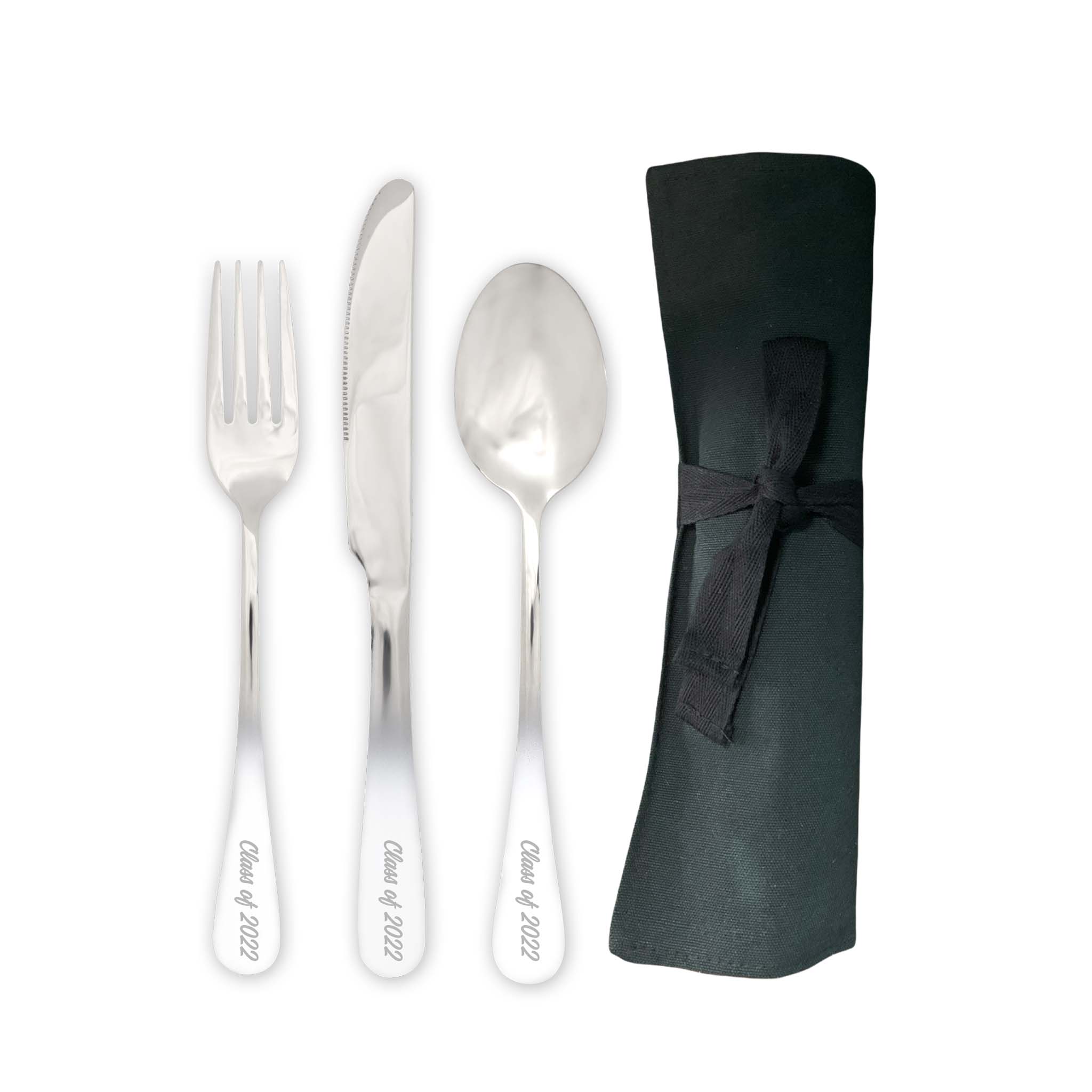 Traditional Travel Flatware Set in a Roll (Glossy White Ombre)