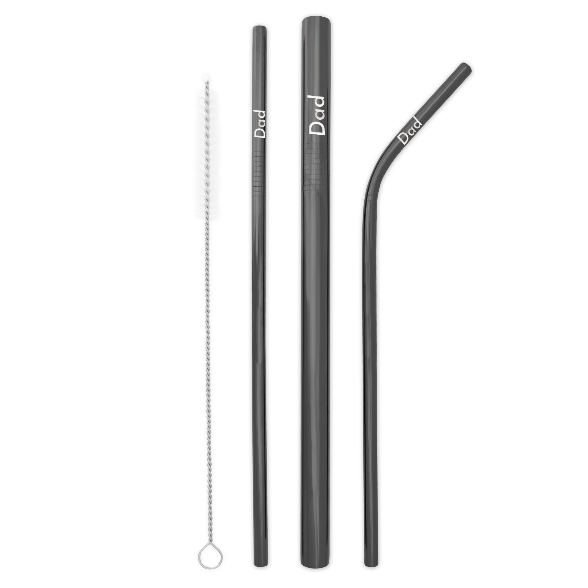 Triple Threat Stainless Steel Straw Set with Travel Pouch (Black)