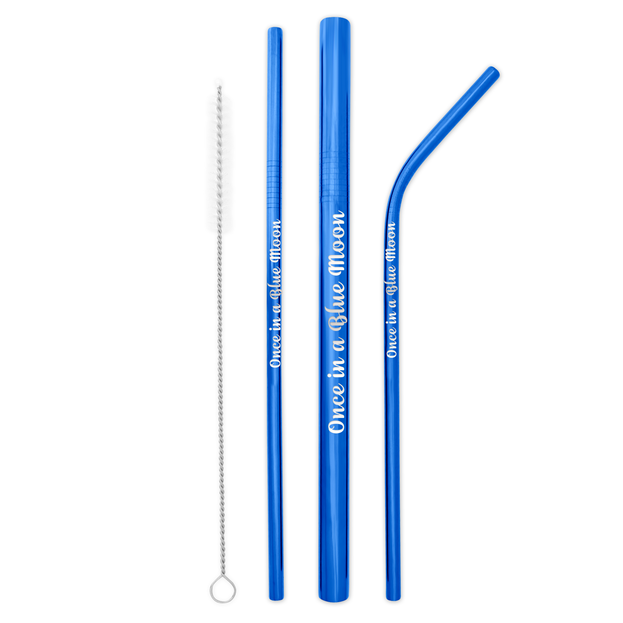 Triple Threat Stainless Steel Straw Set with Travel Pouch (Blue)
