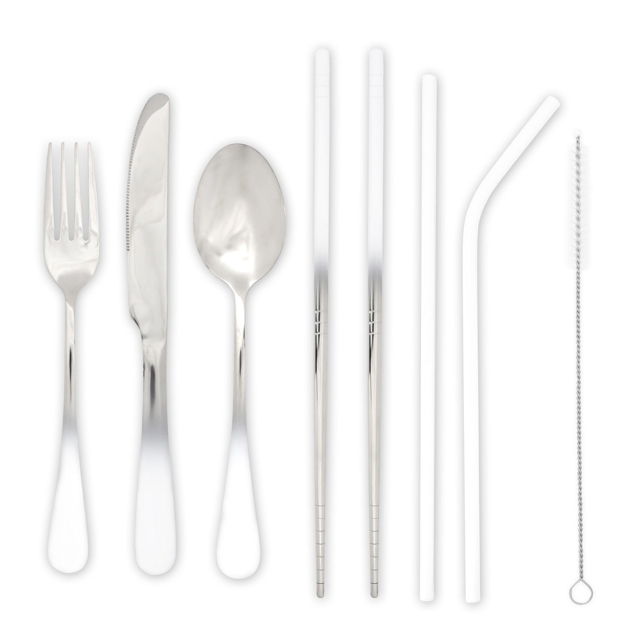 9-Piece Travel Flatware Set (Glossy White Ombre)