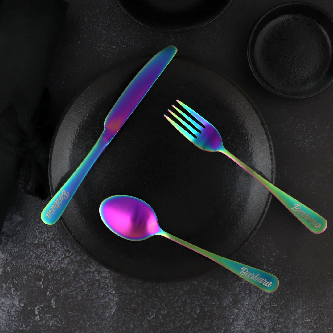 Traditional Travel Flatware Set in a Roll (Satin Rainbow)