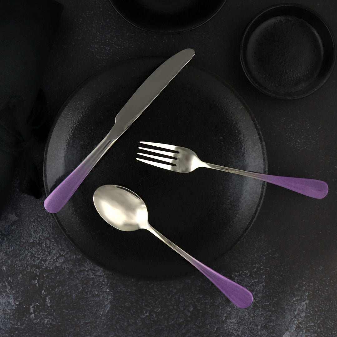 Traditional Travel Flatware Set in a Roll (Glossy Lavender Ombré)